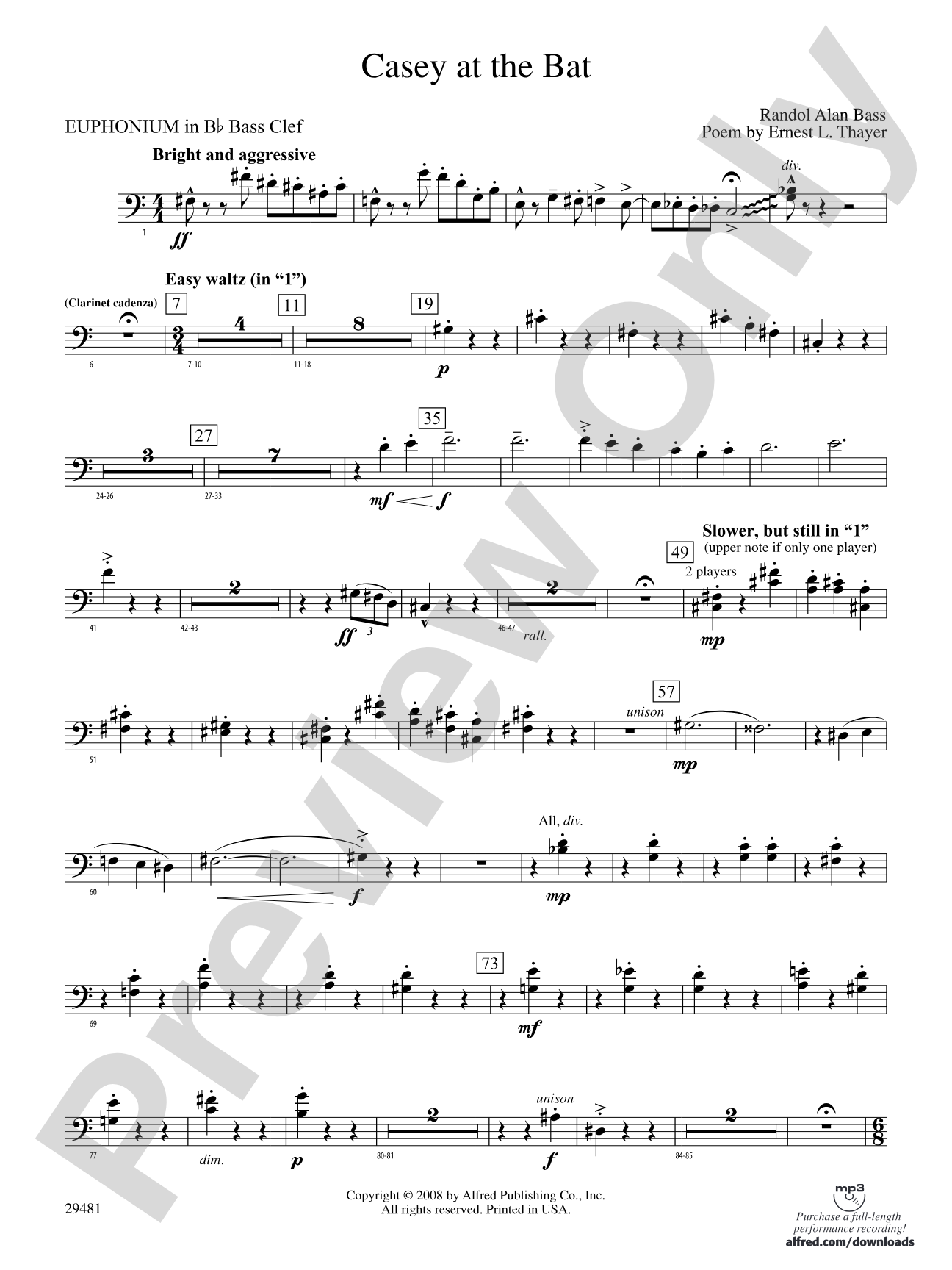 Casey at the Bat: (wp) B-flat Baritone B.C.