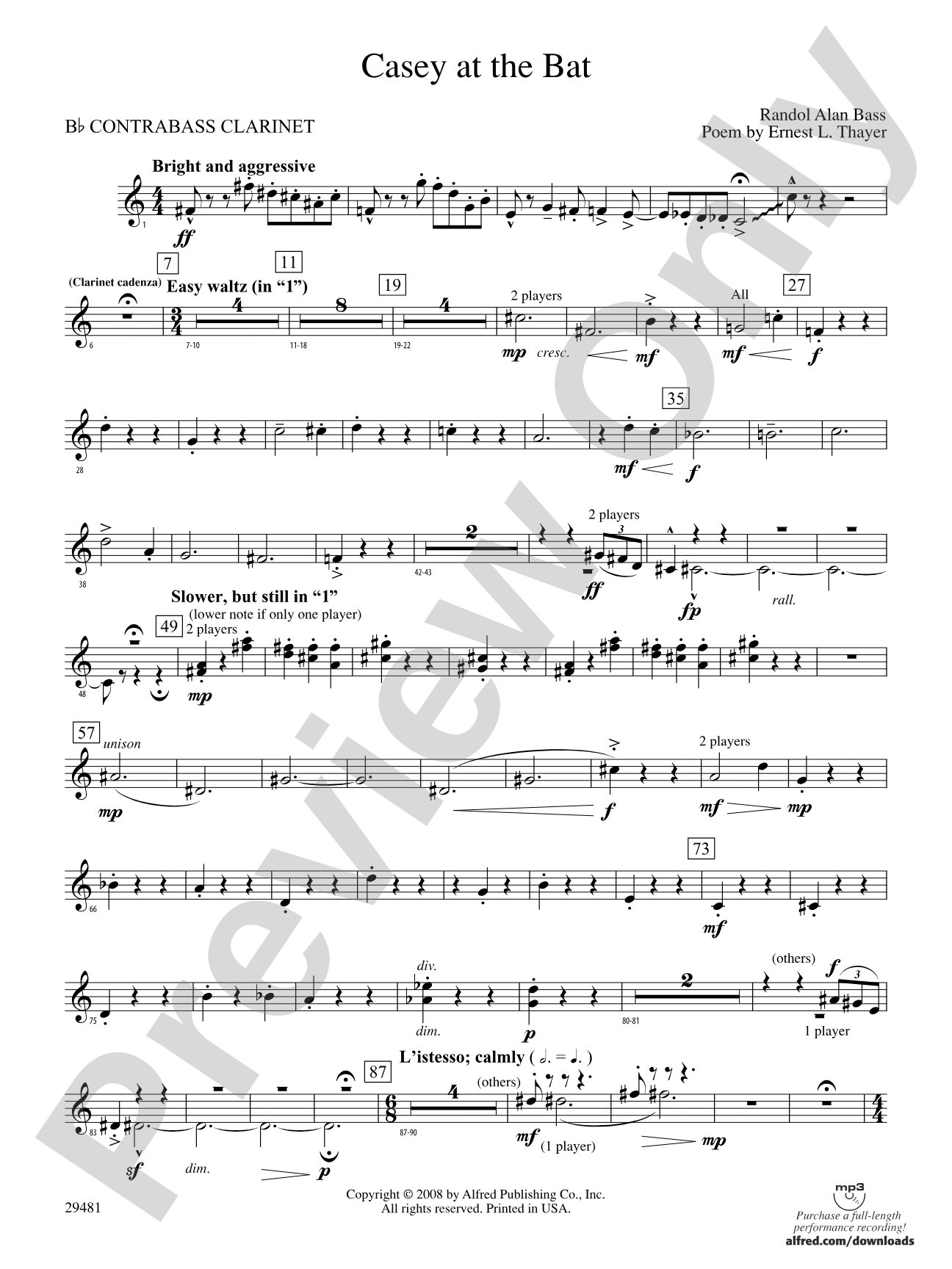 Casey at the Bat: (wp) B-flat Contrabass Clarinet
