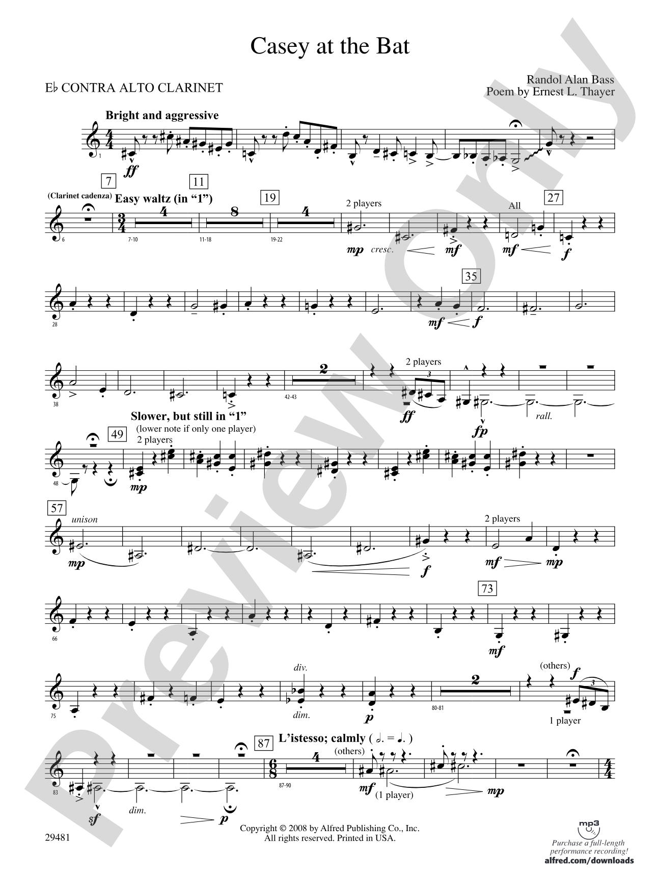 Casey at the Bat: (wp) E-flat Contrabass Clarinet