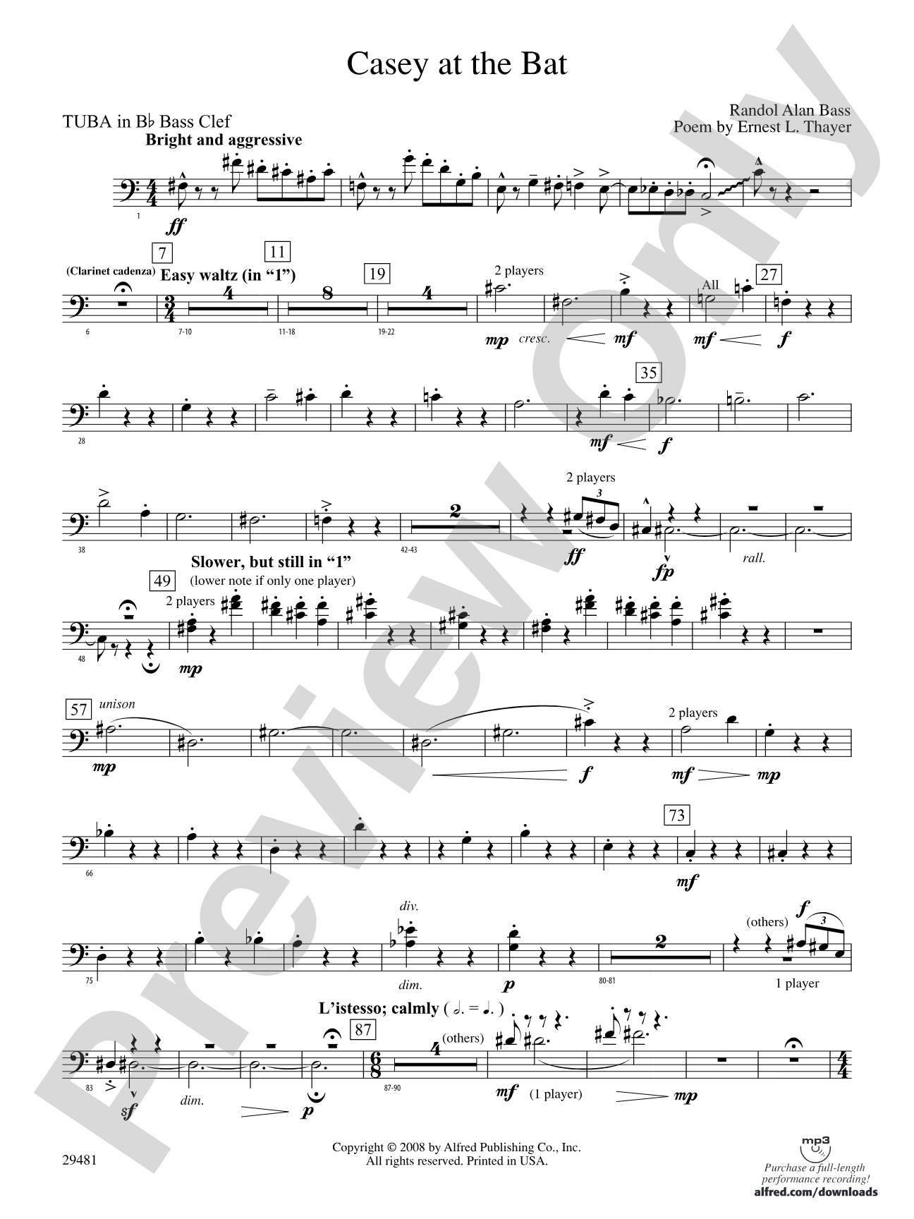Casey at the Bat: (wp) B-flat Tuba B.C.
