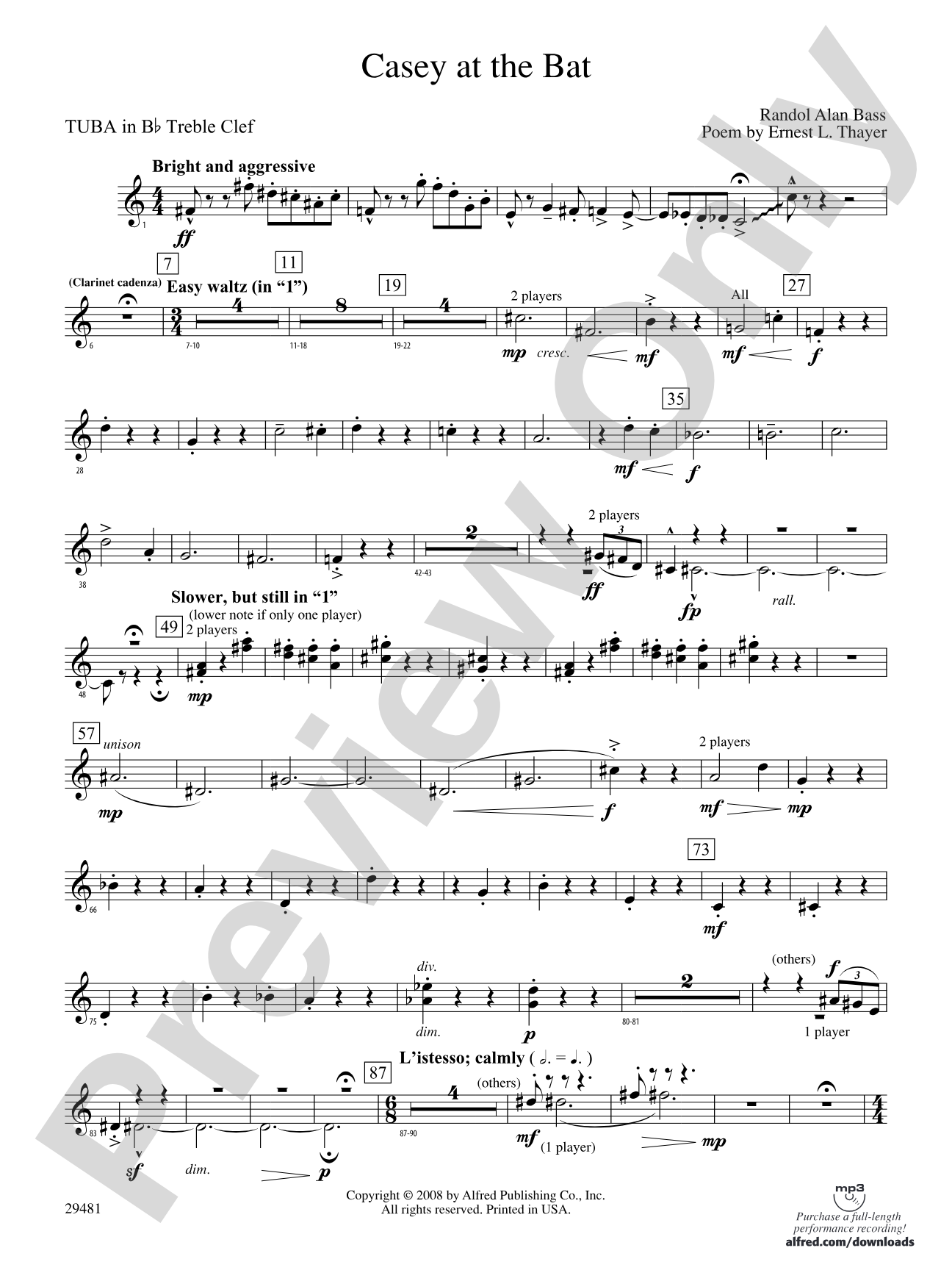 Casey at the Bat: (wp) B-flat Tuba T.C.