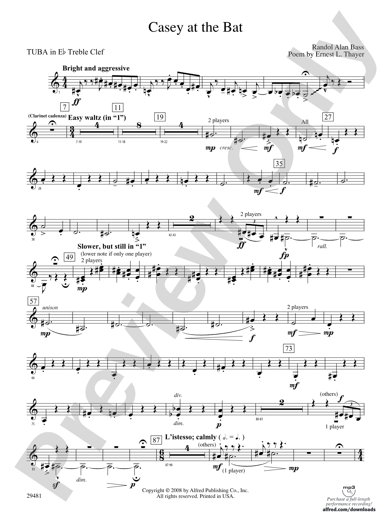 Casey at the Bat: (wp) E-flat Tuba T.C.