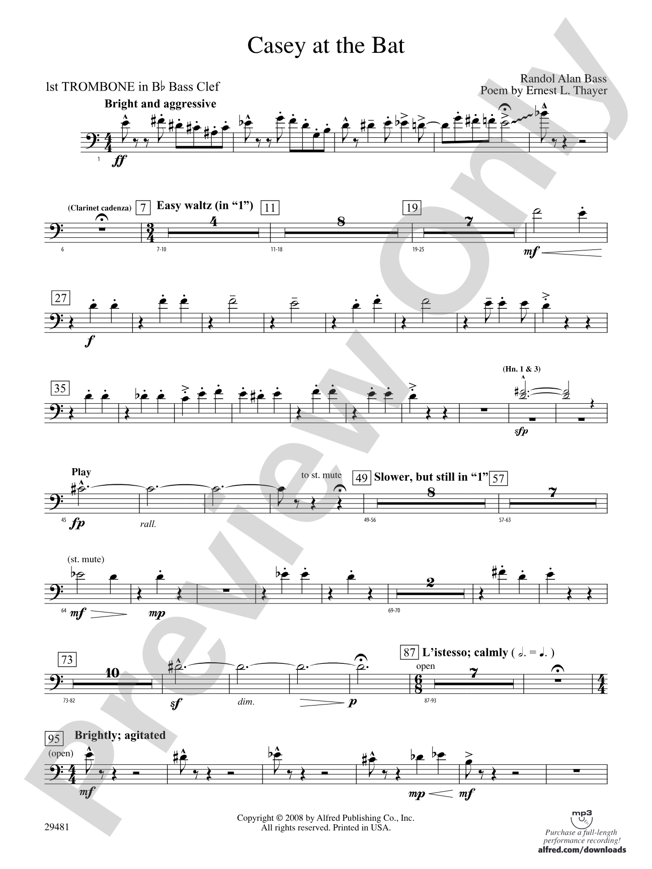 Casey at the Bat: (wp) 1st B-flat Trombone B.C.