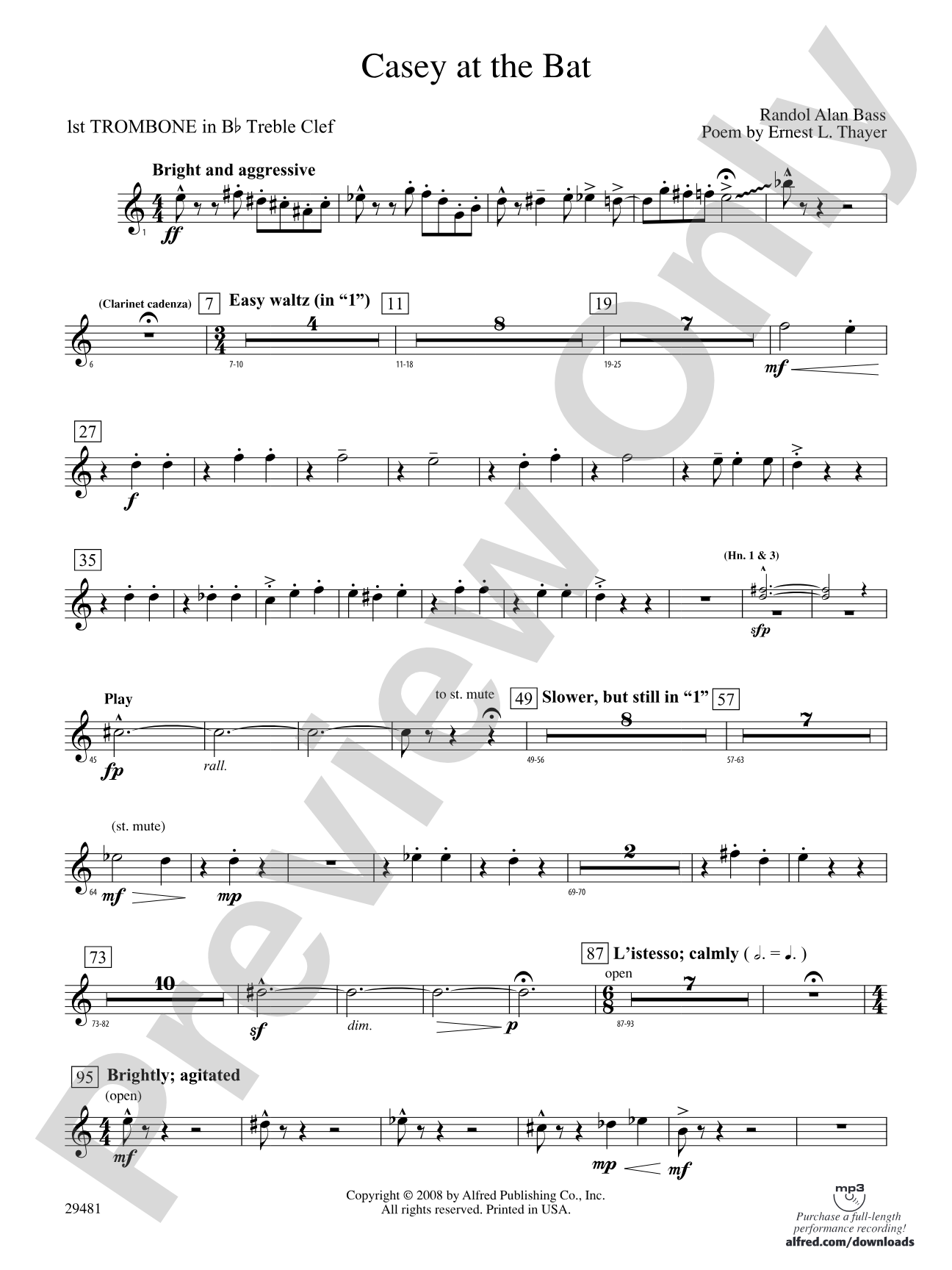 Casey at the Bat: (wp) 1st B-flat Trombone T.C.