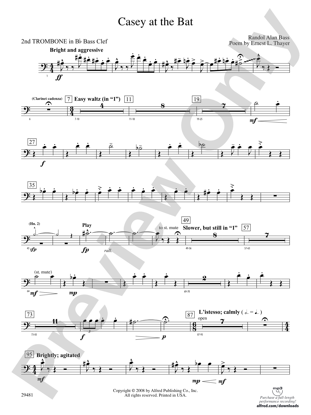 Casey at the Bat: (wp) 2nd B-flat Trombone B.C.