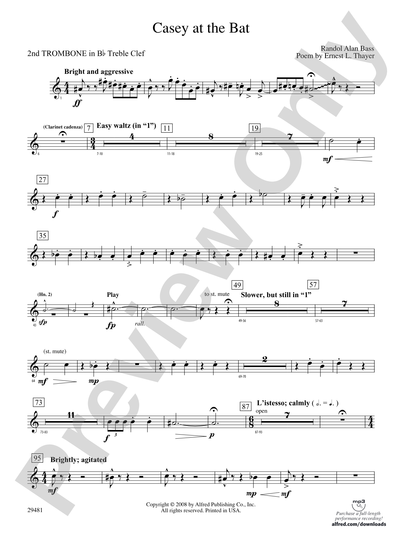 Casey at the Bat: (wp) 2nd B-flat Trombone T.C.