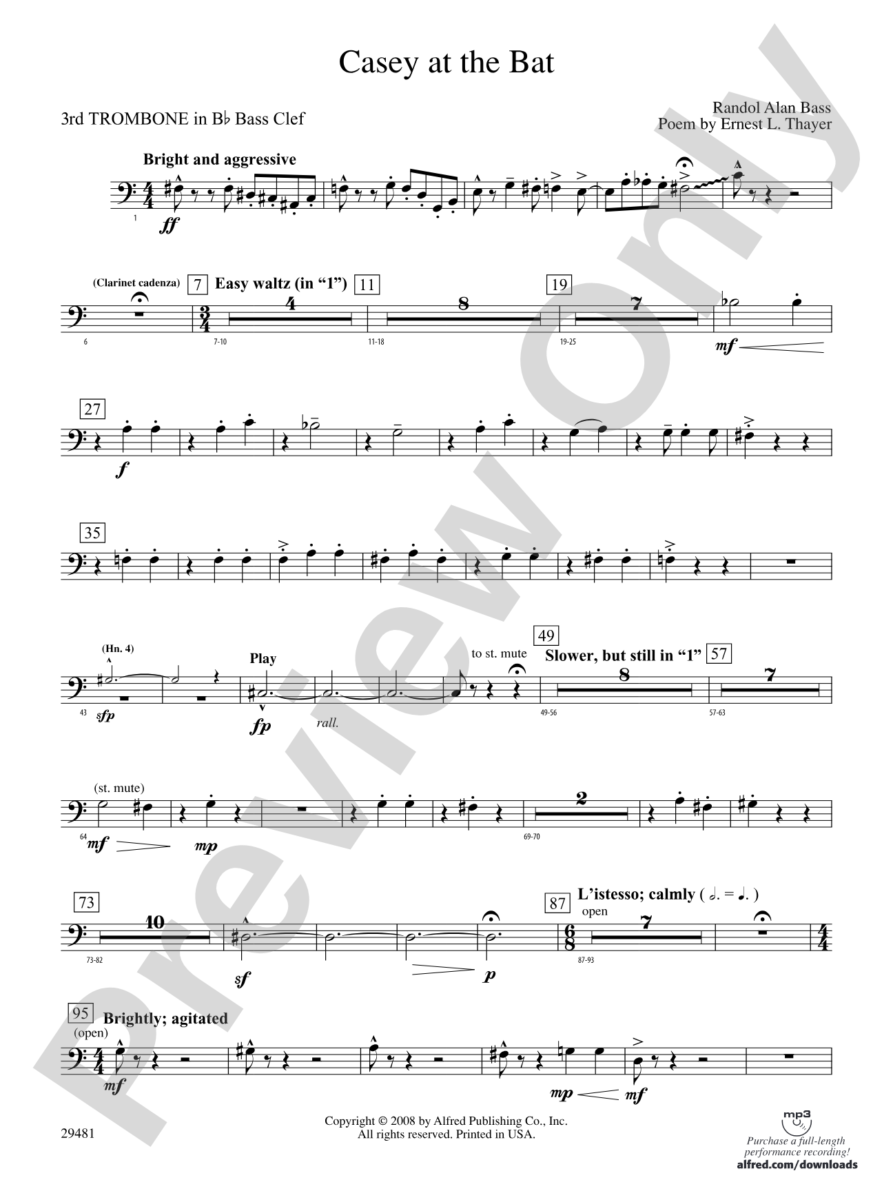 Casey at the Bat: (wp) 3rd B-flat Trombone B.C.