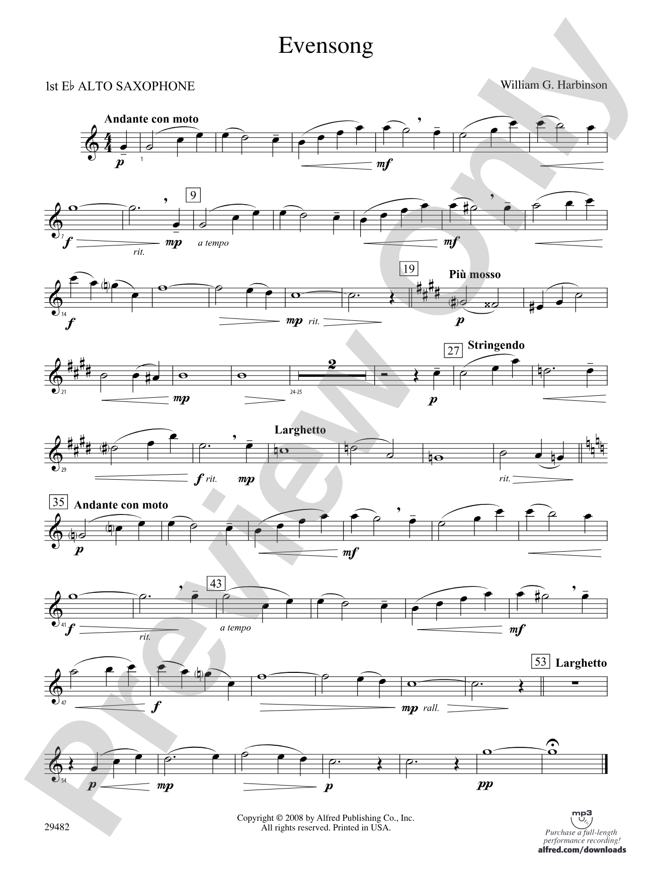 Evensong: E-flat Alto Saxophone