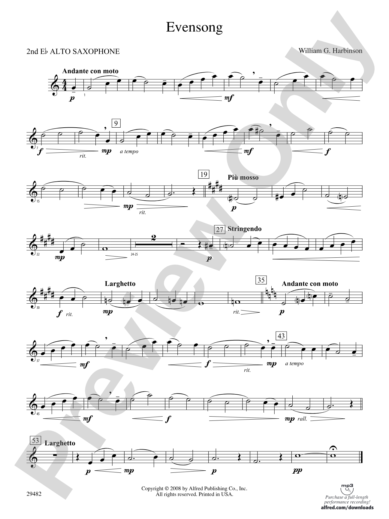 Evensong: 2nd E-flat Alto Saxophone