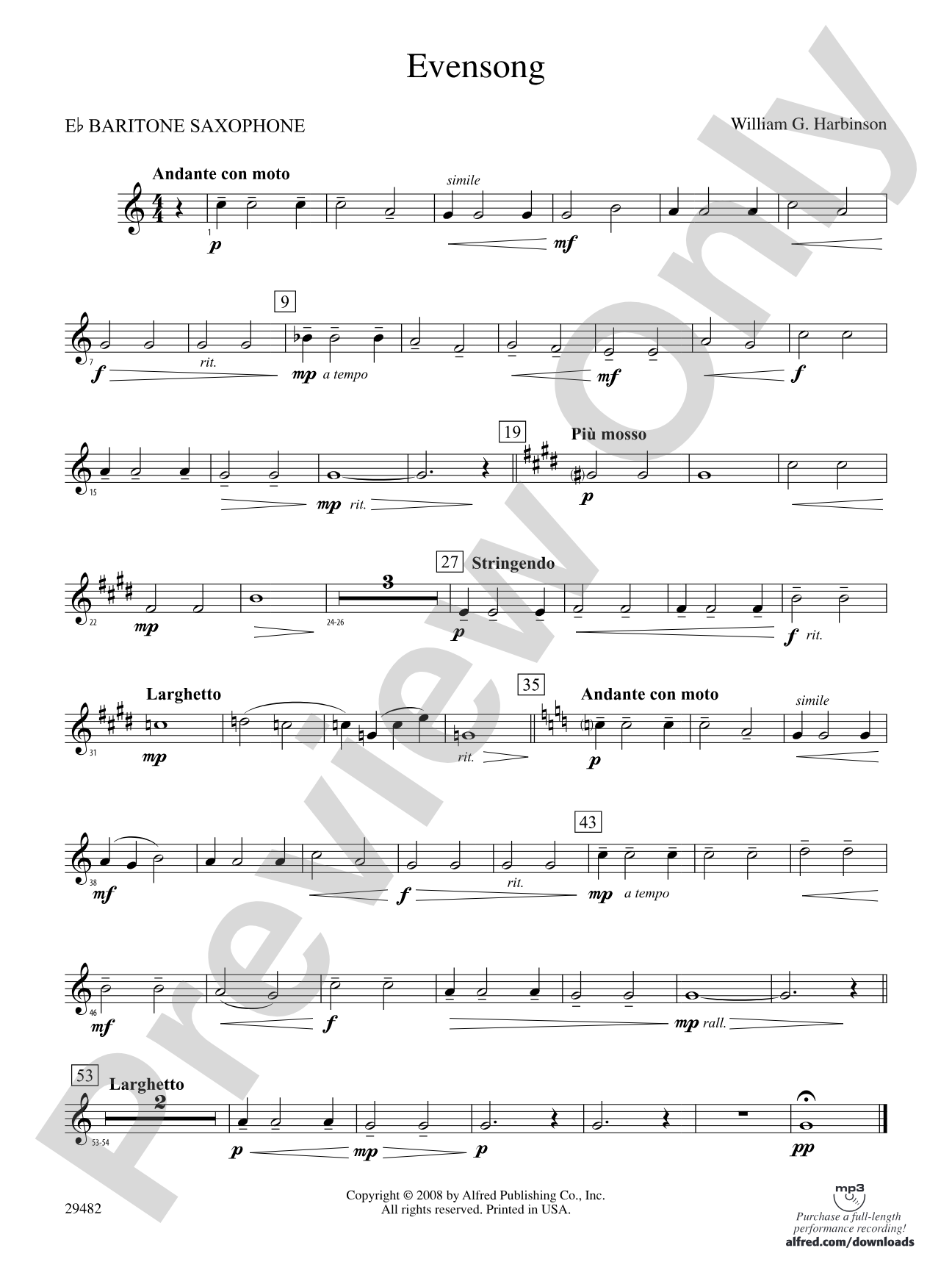Evensong: E-flat Baritone Saxophone