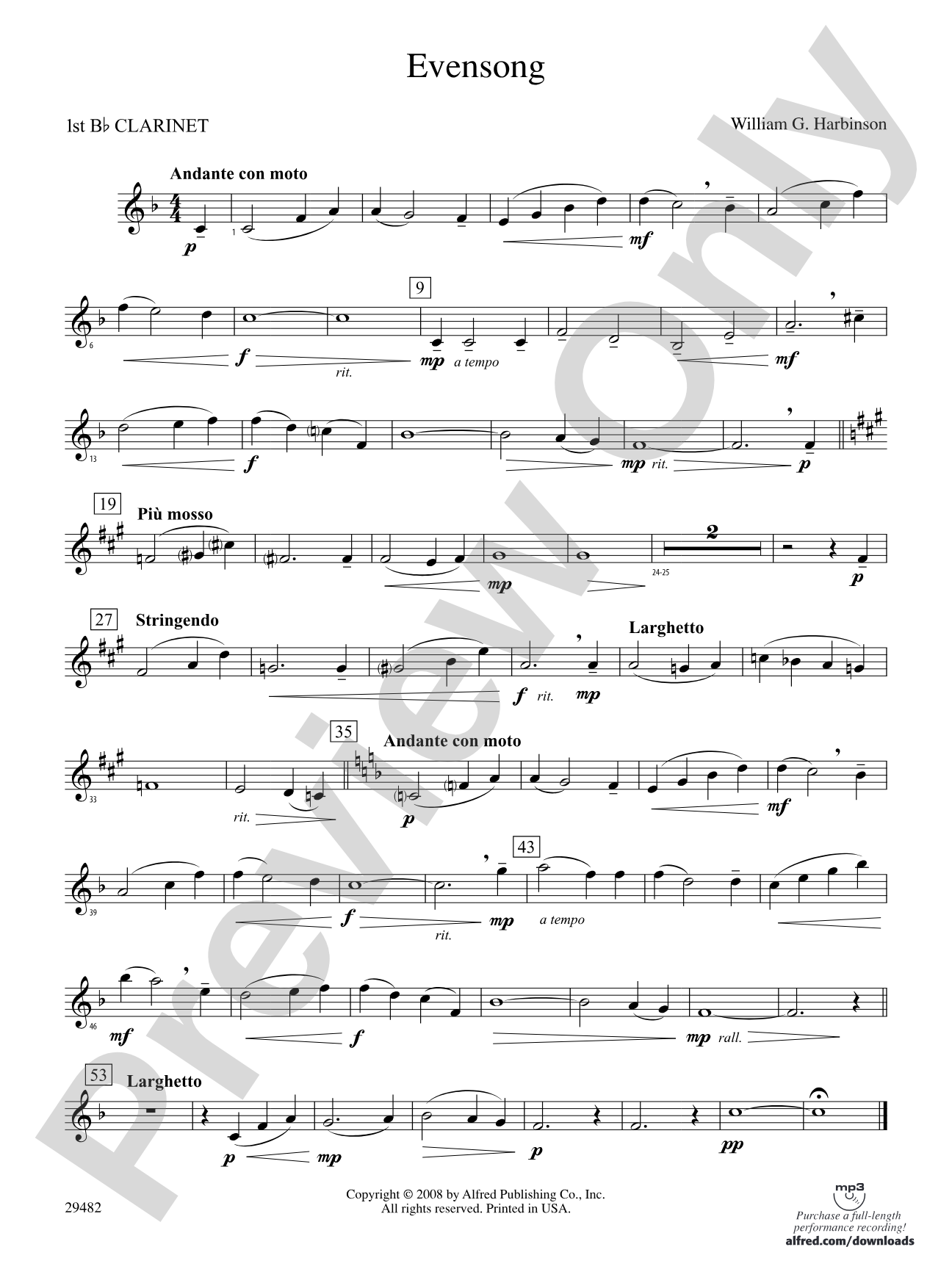 Evensong: 1st B-flat Clarinet