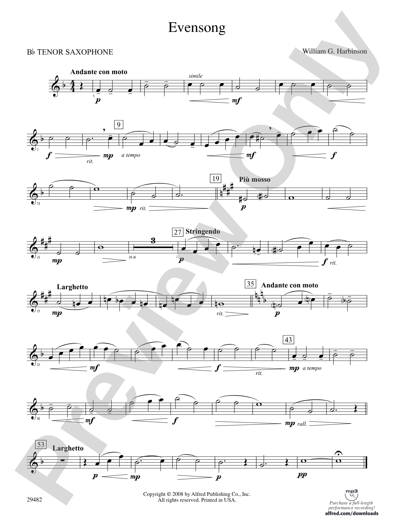 Evensong: B-flat Tenor Saxophone