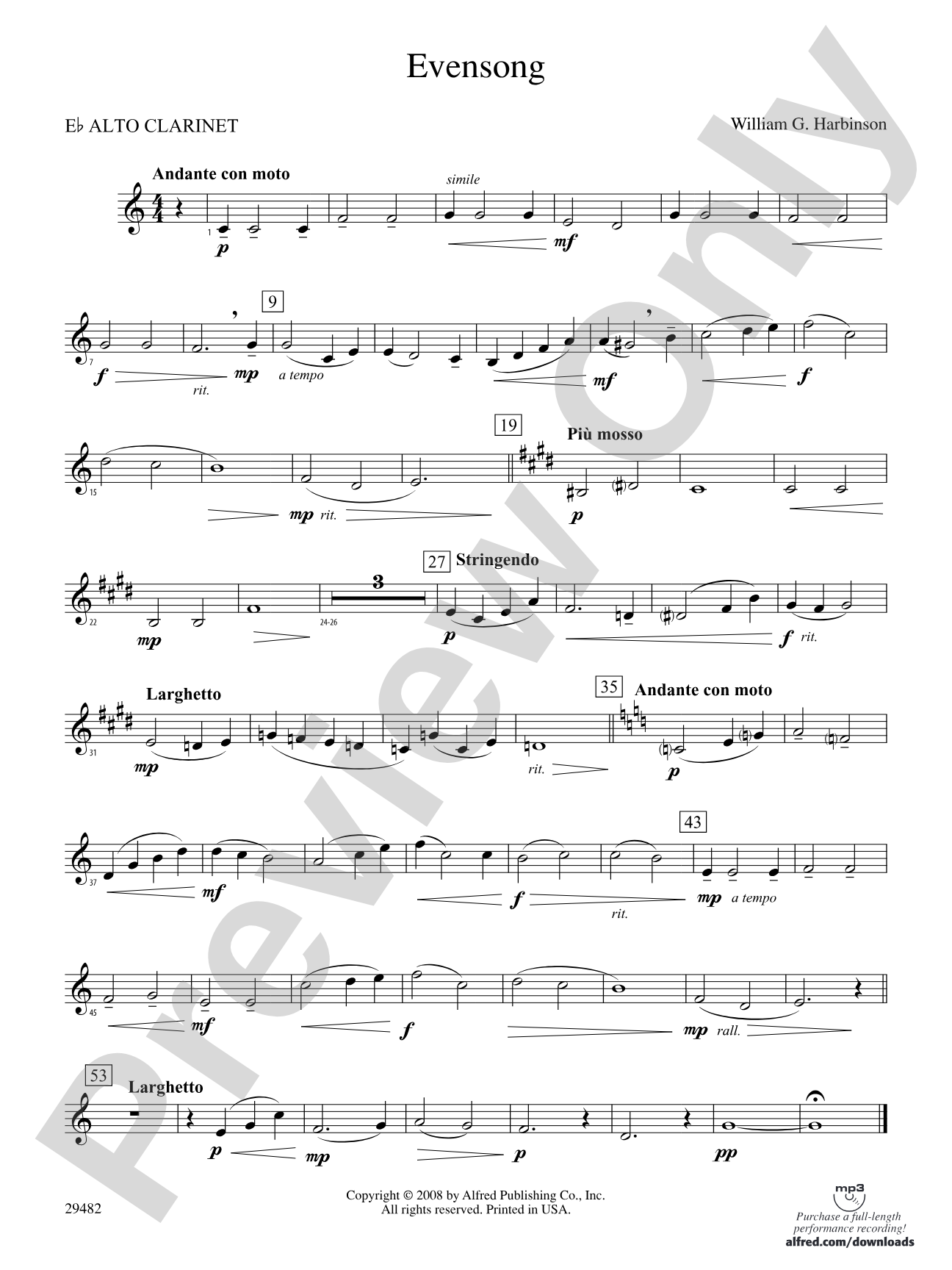 Evensong: (wp) E-flat Alto Clarinet