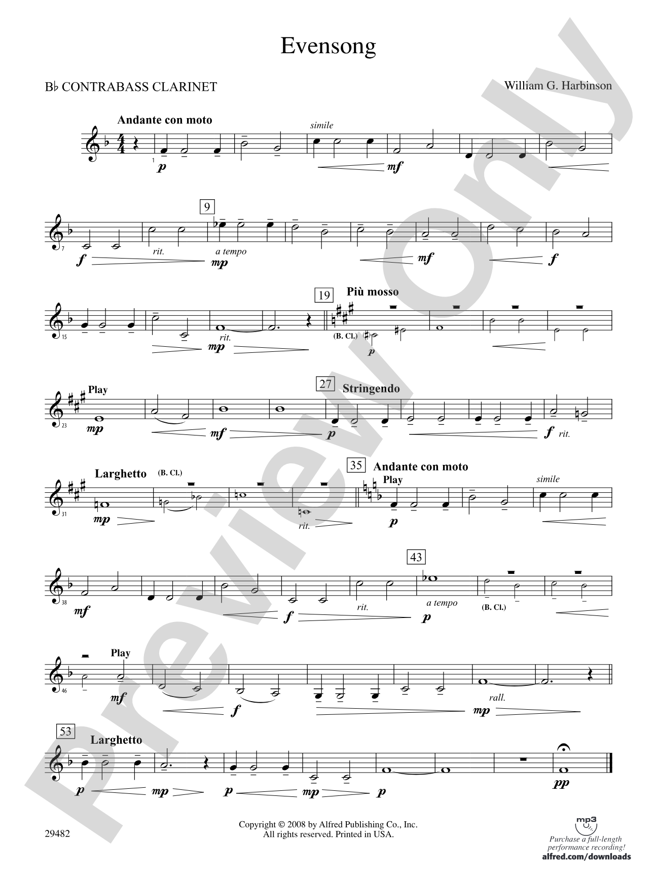 Evensong: (wp) B-flat Contrabass Clarinet