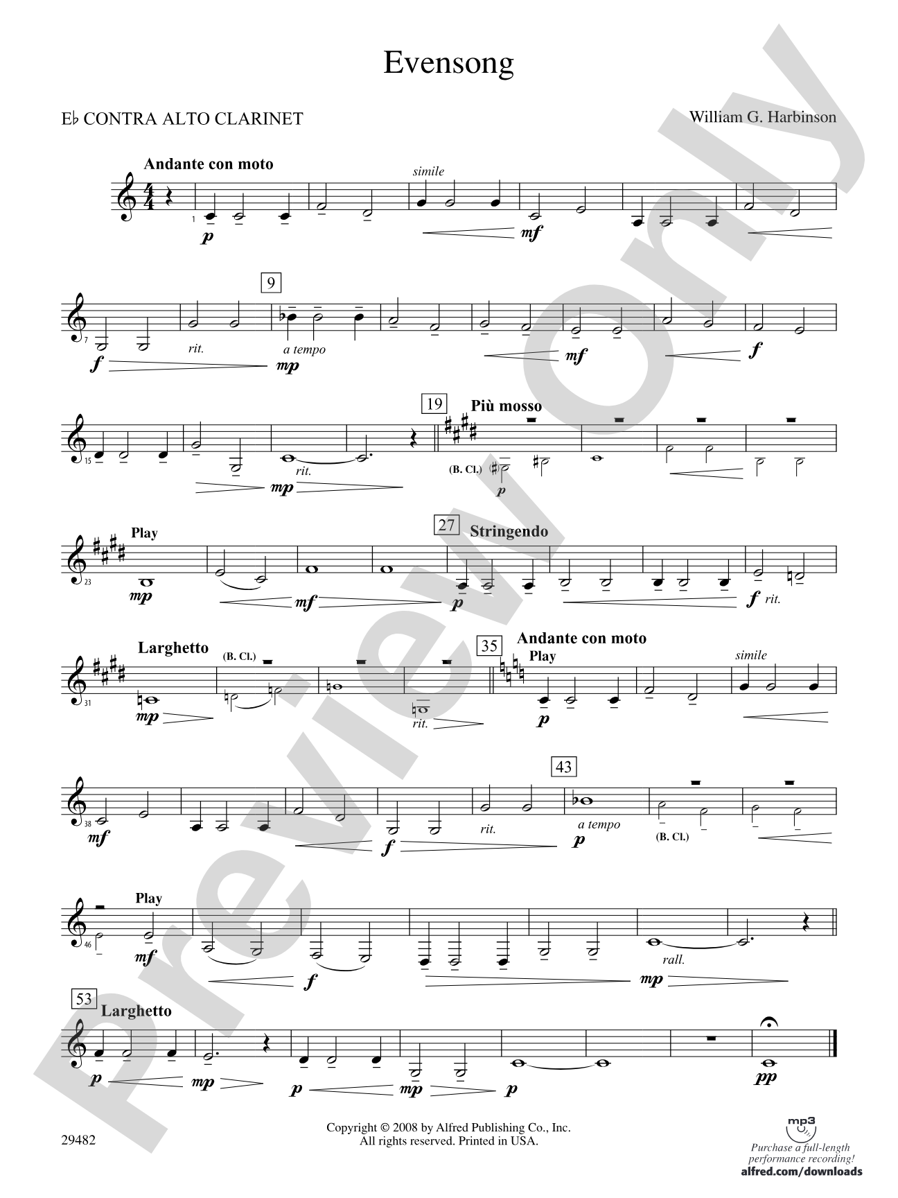 Evensong: (wp) E-flat Contrabass Clarinet