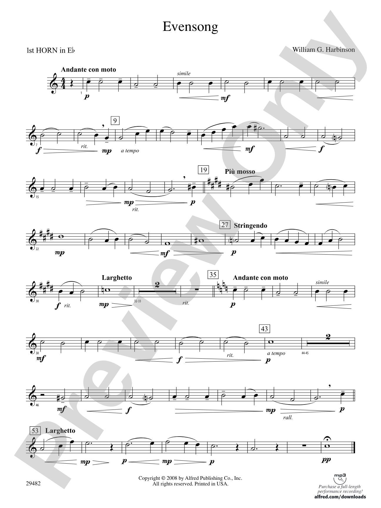 Evensong: (wp) 1st Horn in E-flat