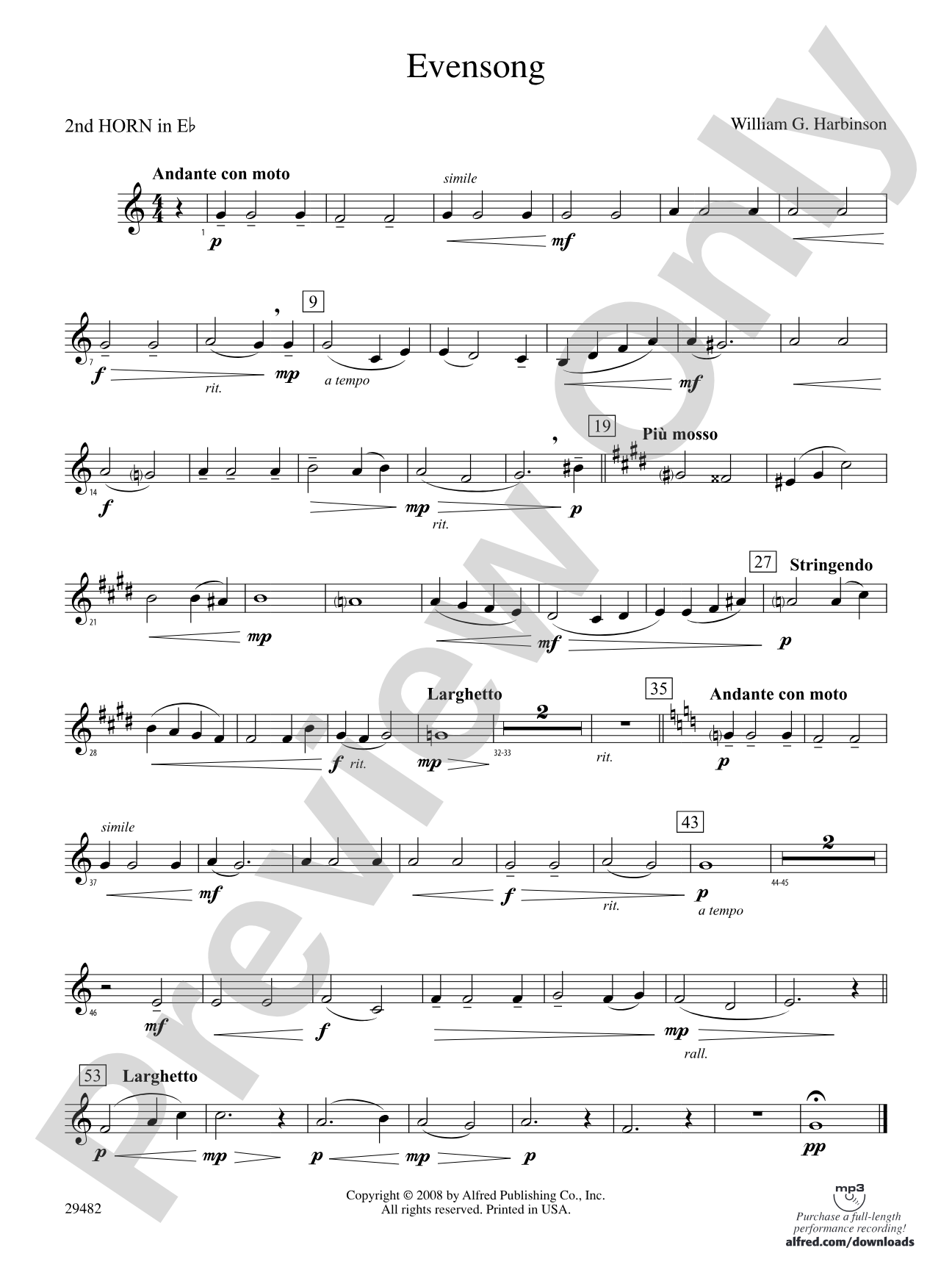 Evensong: (wp) 2nd Horn in E-flat