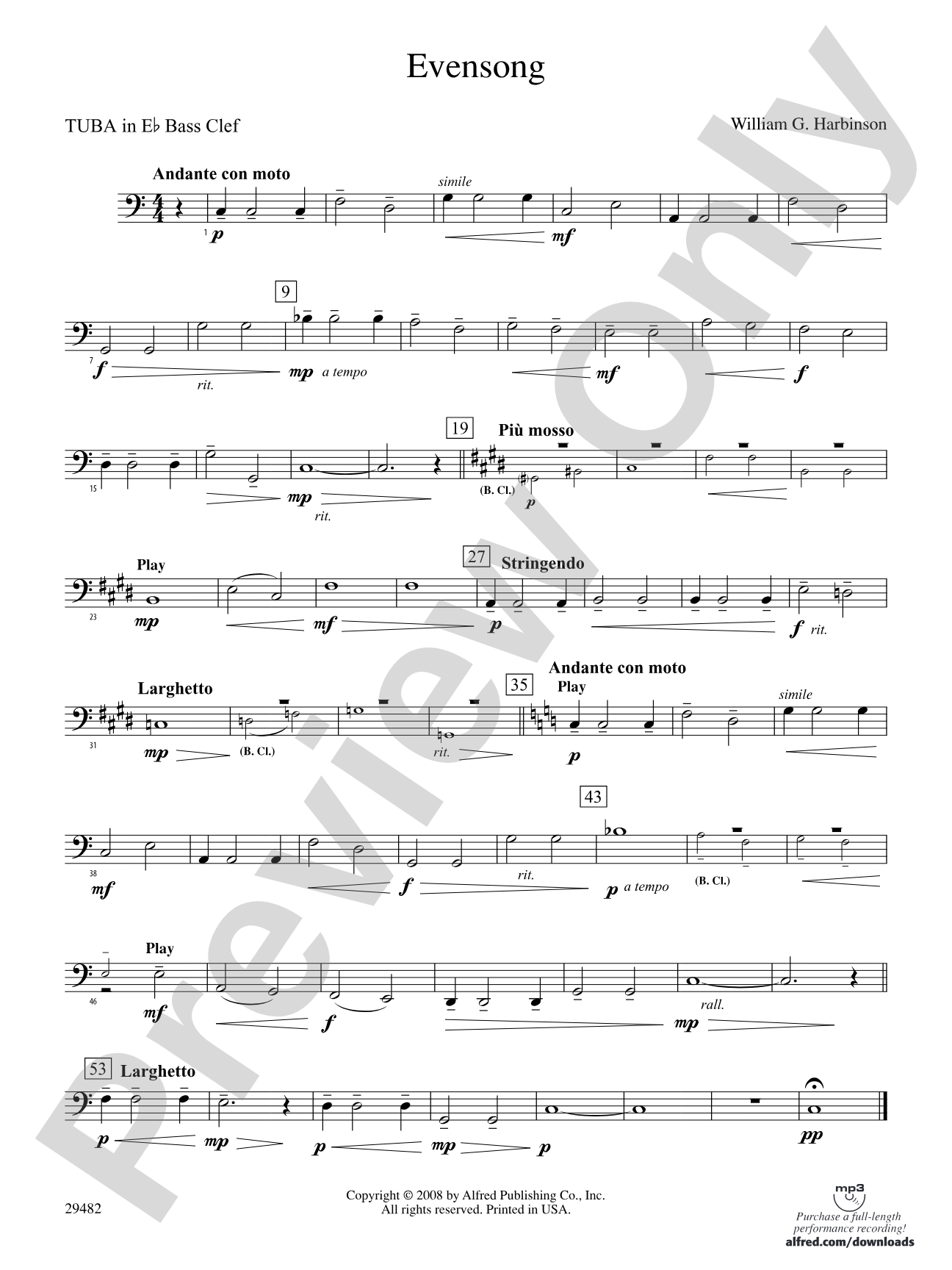 Evensong: (wp) E-flat Tuba B.C.