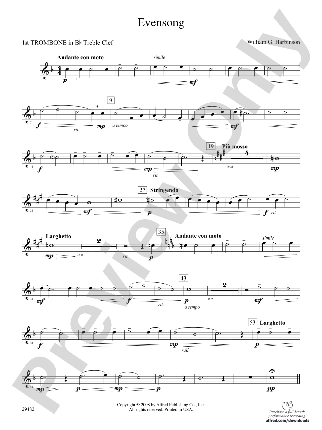 Evensong: (wp) 1st B-flat Trombone T.C.