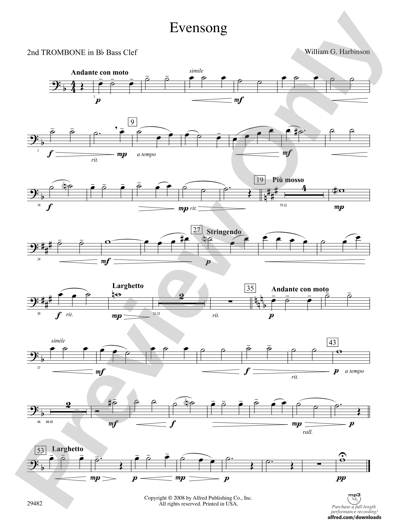 Evensong: (wp) 2nd B-flat Trombone B.C.
