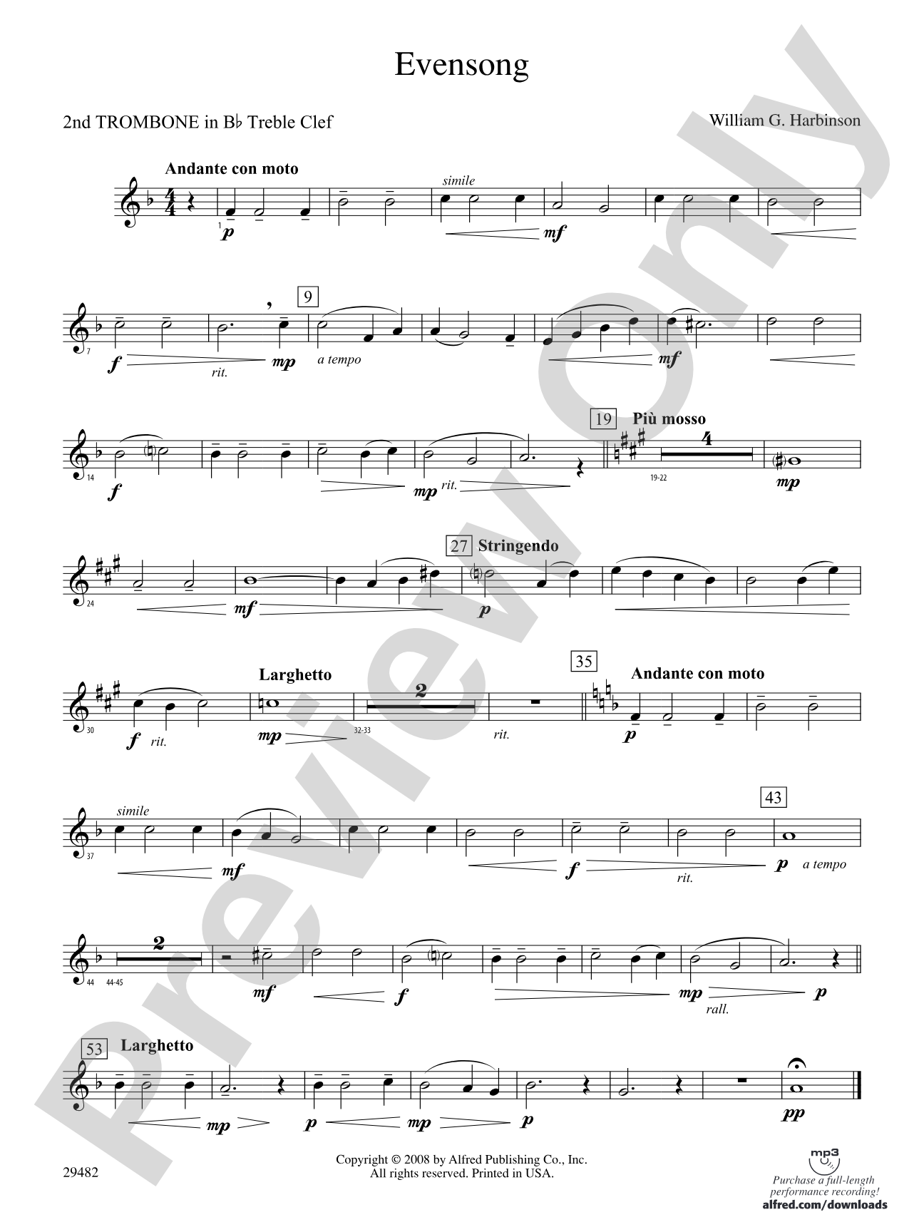 Evensong: (wp) 2nd B-flat Trombone T.C.