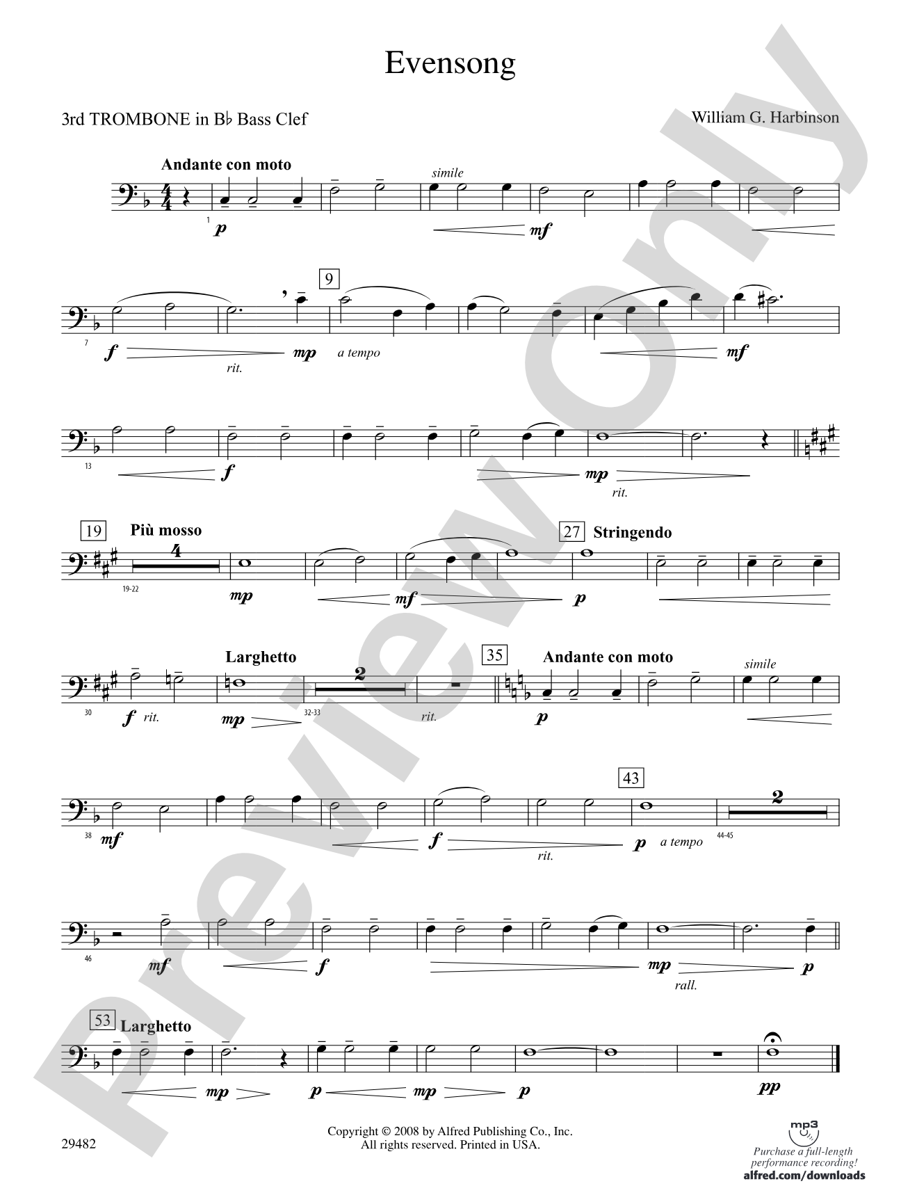 Evensong: (wp) 3rd B-flat Trombone B.C.