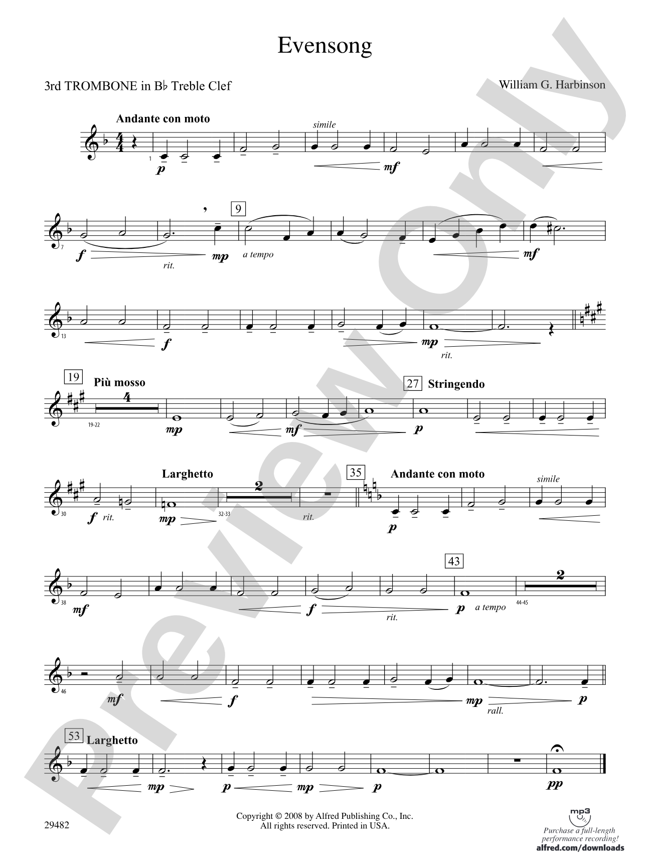 Evensong: (wp) 3rd B-flat Trombone T.C.