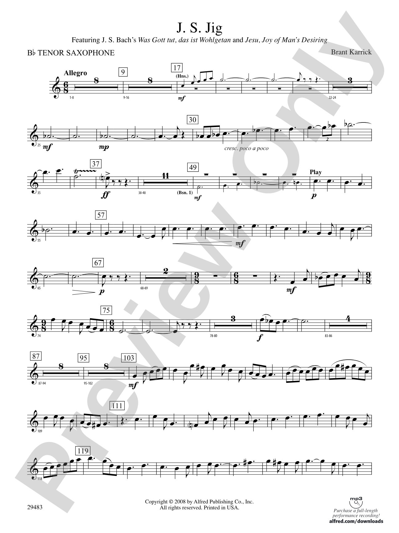 J.S. Jig: B-flat Tenor Saxophone