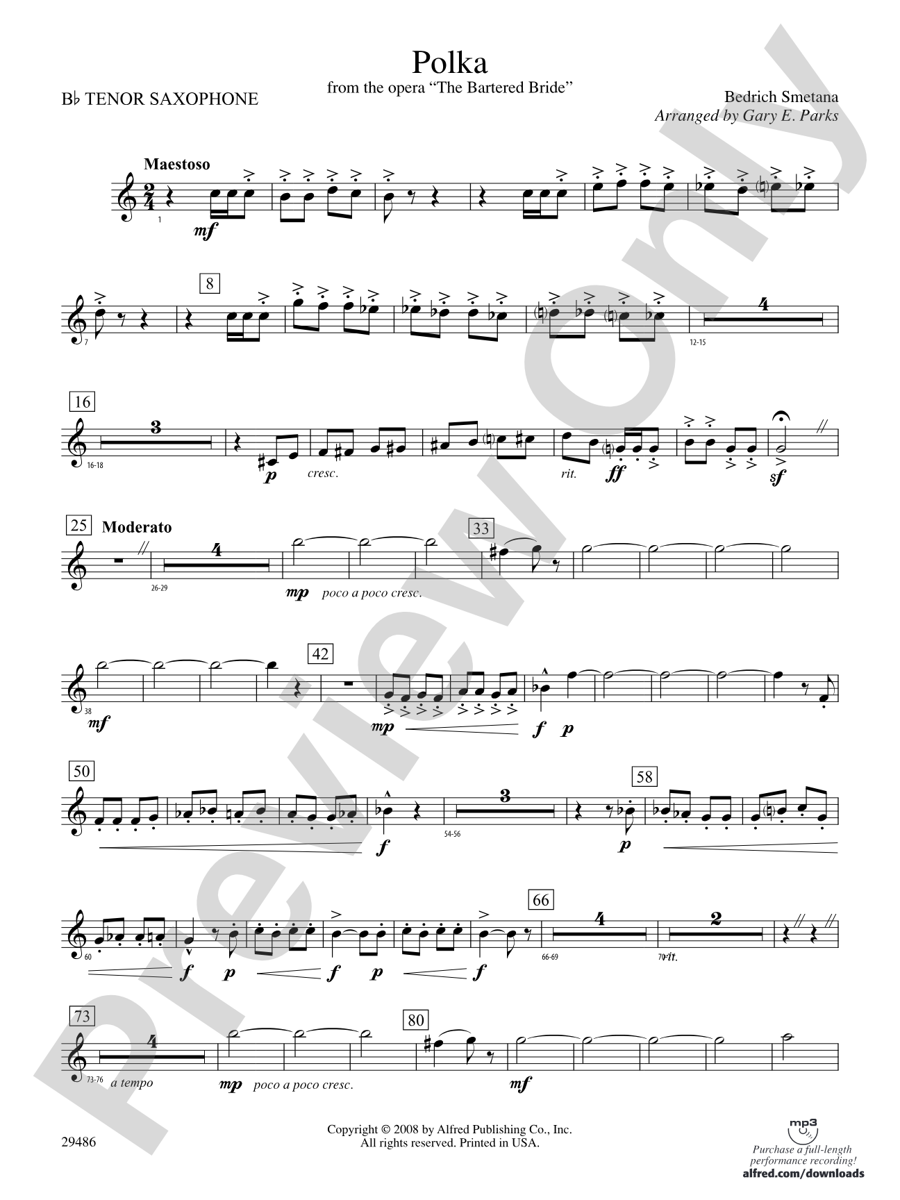 Polka from The Bartered Bride: B-flat Tenor Saxophone