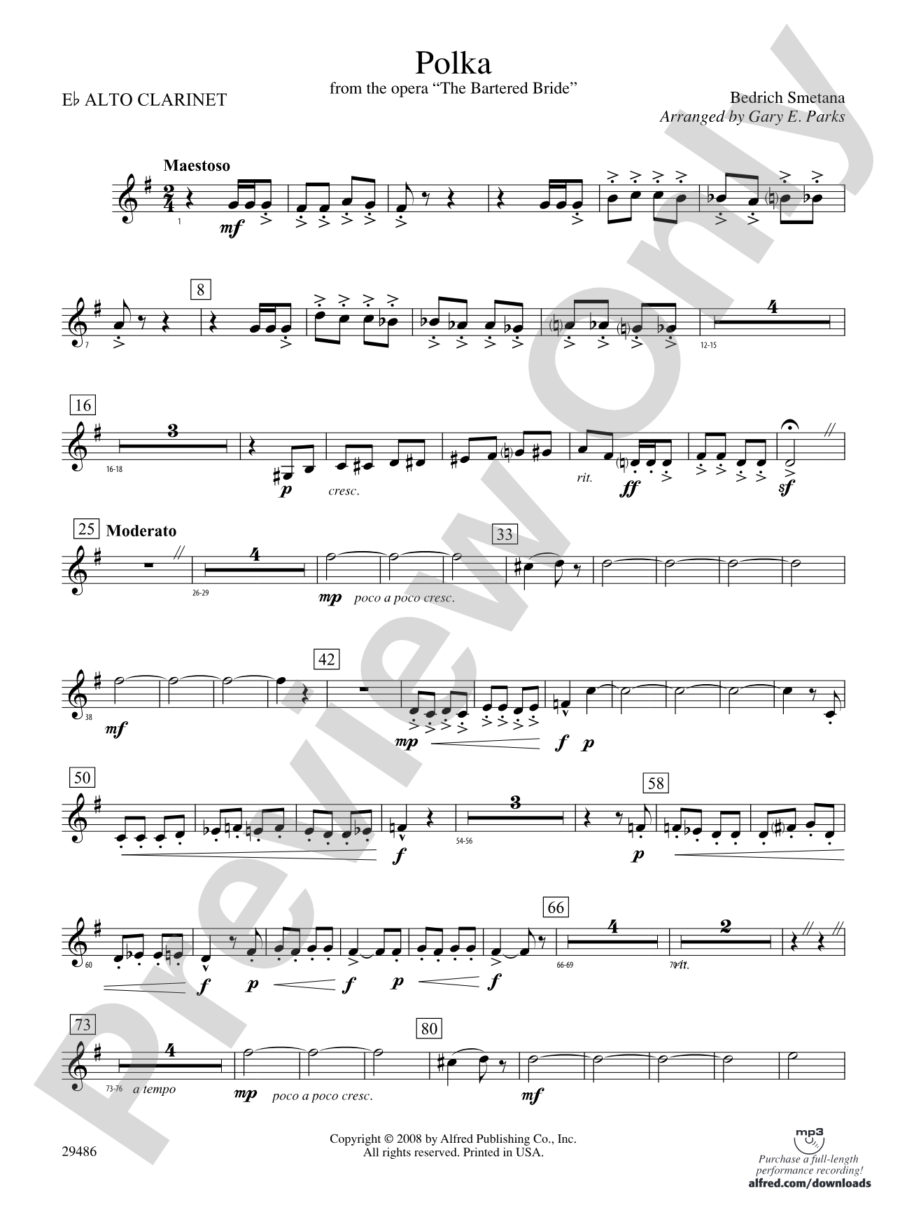 Polka from The Bartered Bride: (wp) E-flat Alto Clarinet