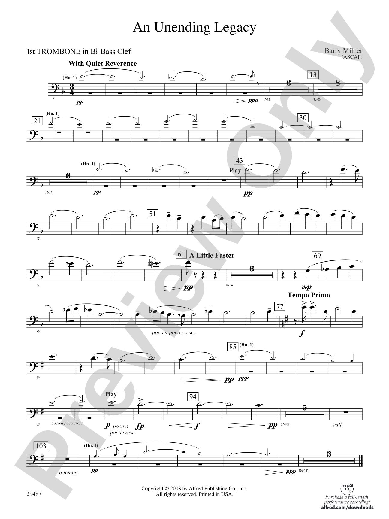 An Unending Legacy: (wp) 1st B-flat Trombone B.C.