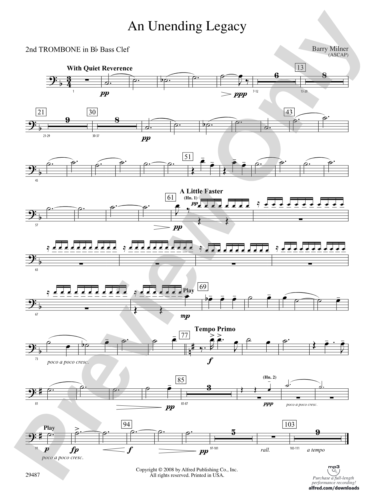 An Unending Legacy: (wp) 2nd B-flat Trombone B.C.