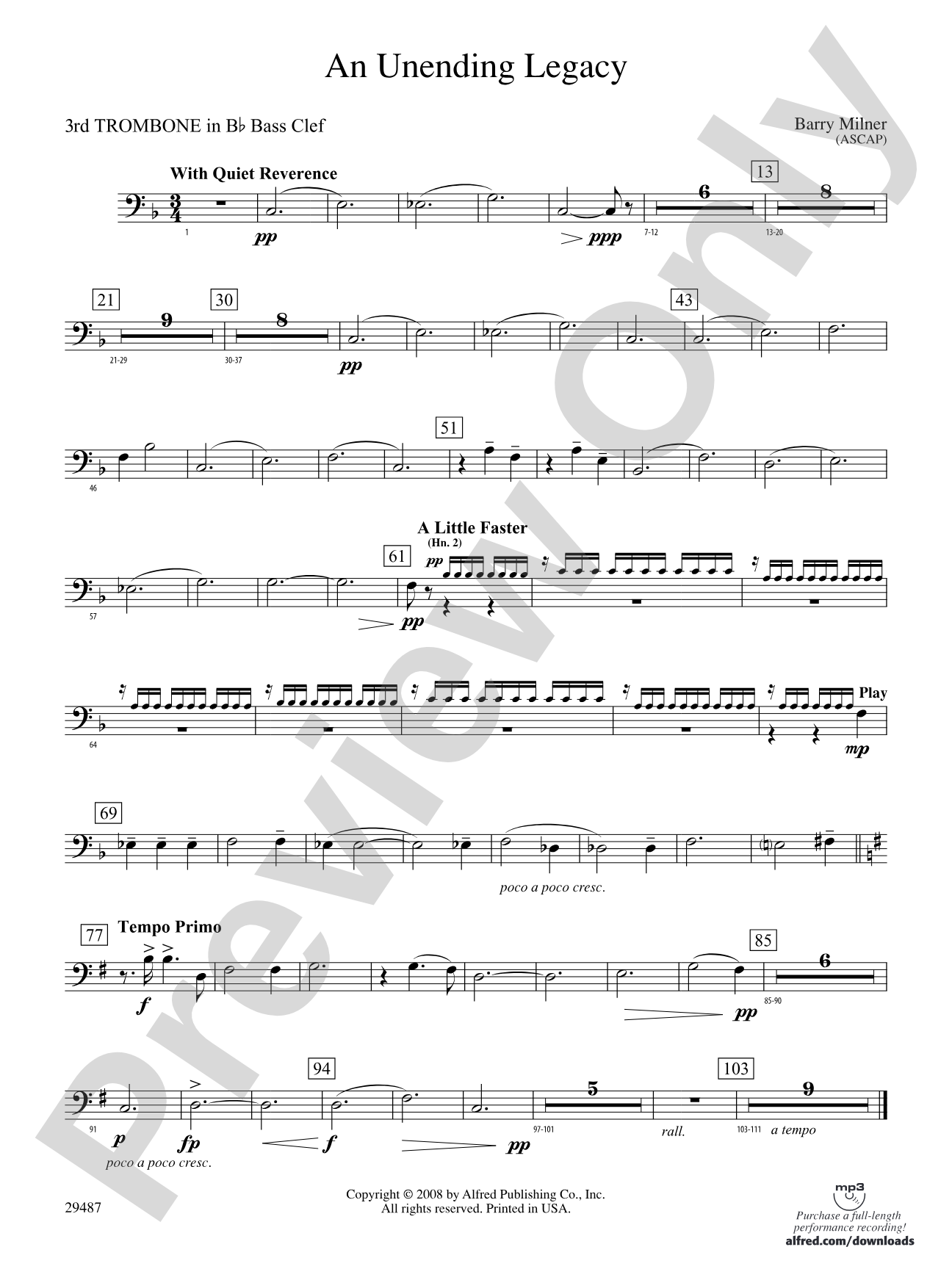 An Unending Legacy: (wp) 3rd B-flat Trombone B.C.