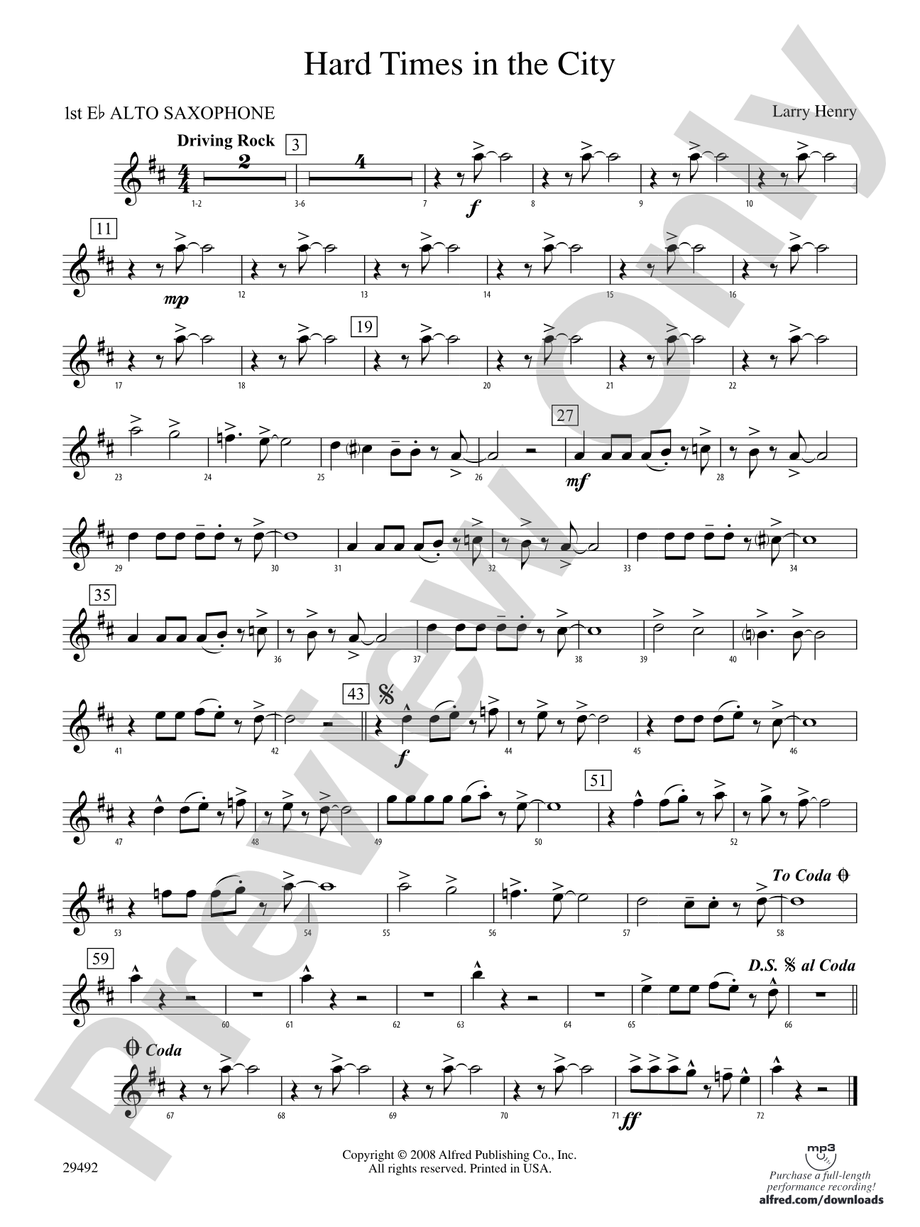 Hard Times in the City: E-flat Alto Saxophone