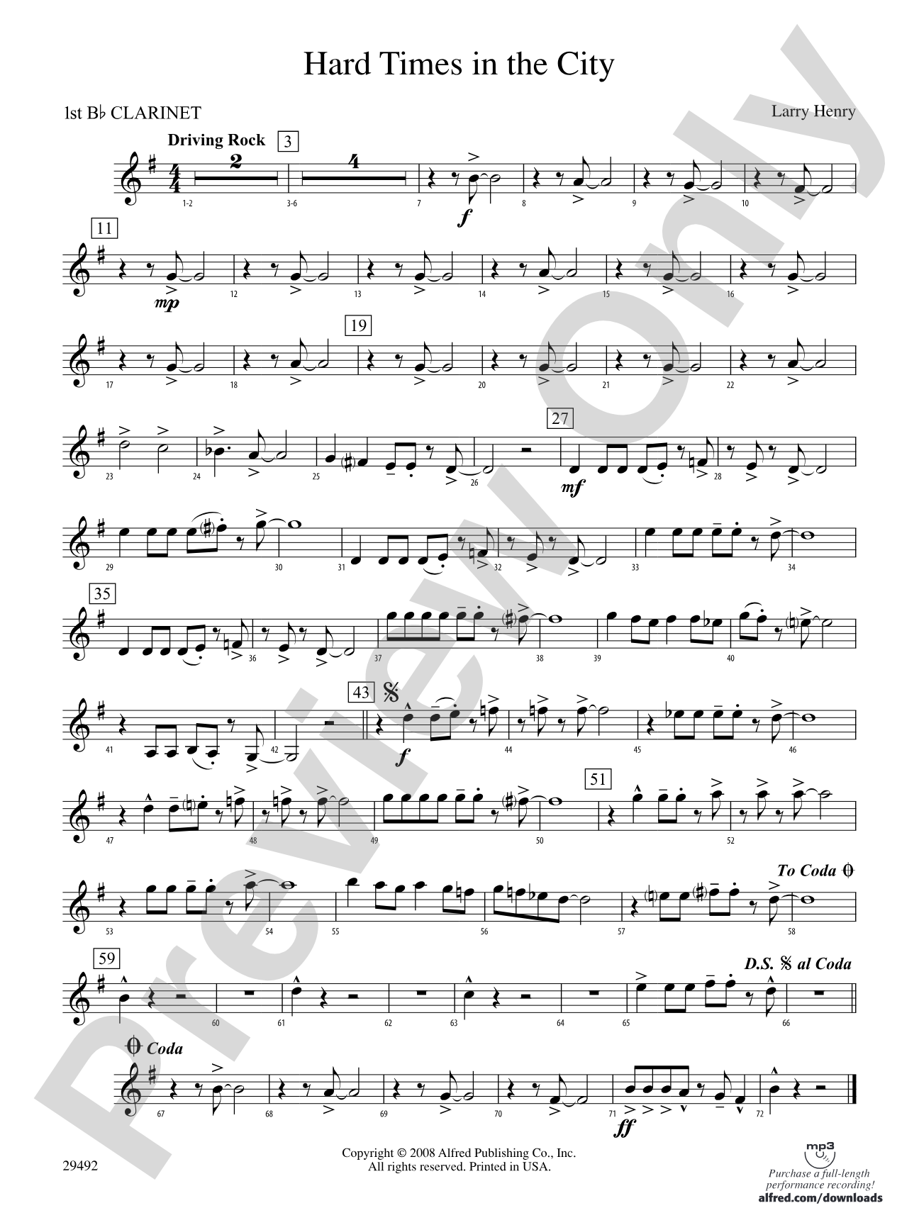 Hard Times in the City: 1st B-flat Clarinet