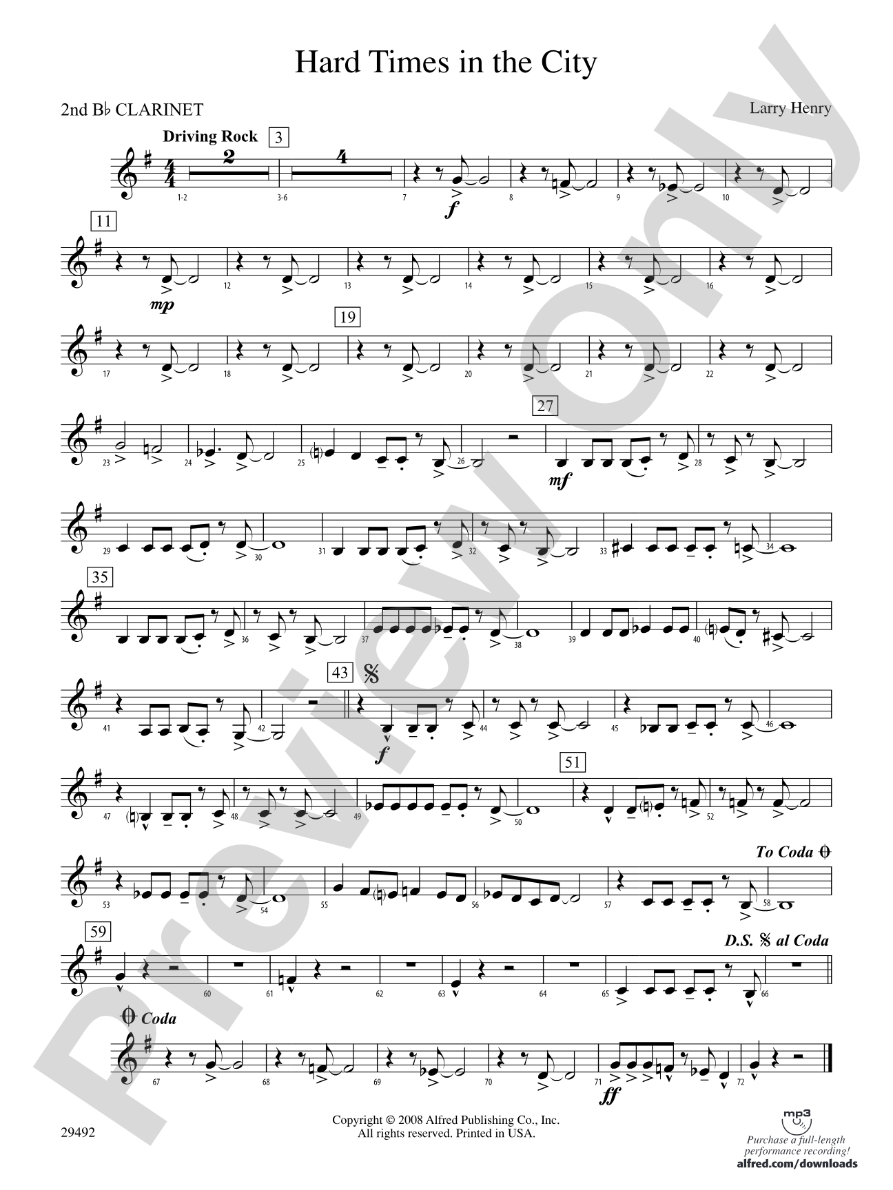 Hard Times in the City: 2nd B-flat Clarinet