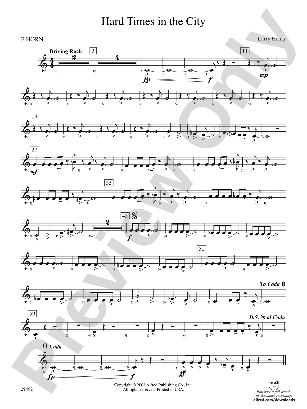 Hard Times in the City: 1st F Horn