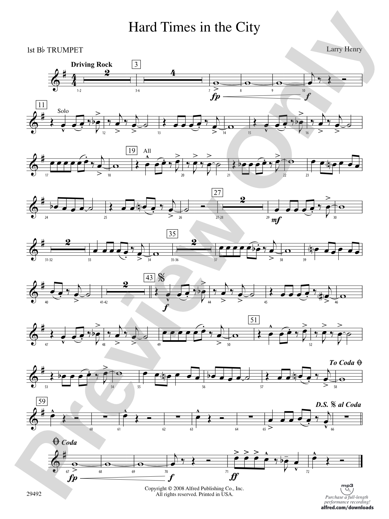 Hard Times in the City: 1st B-flat Trumpet