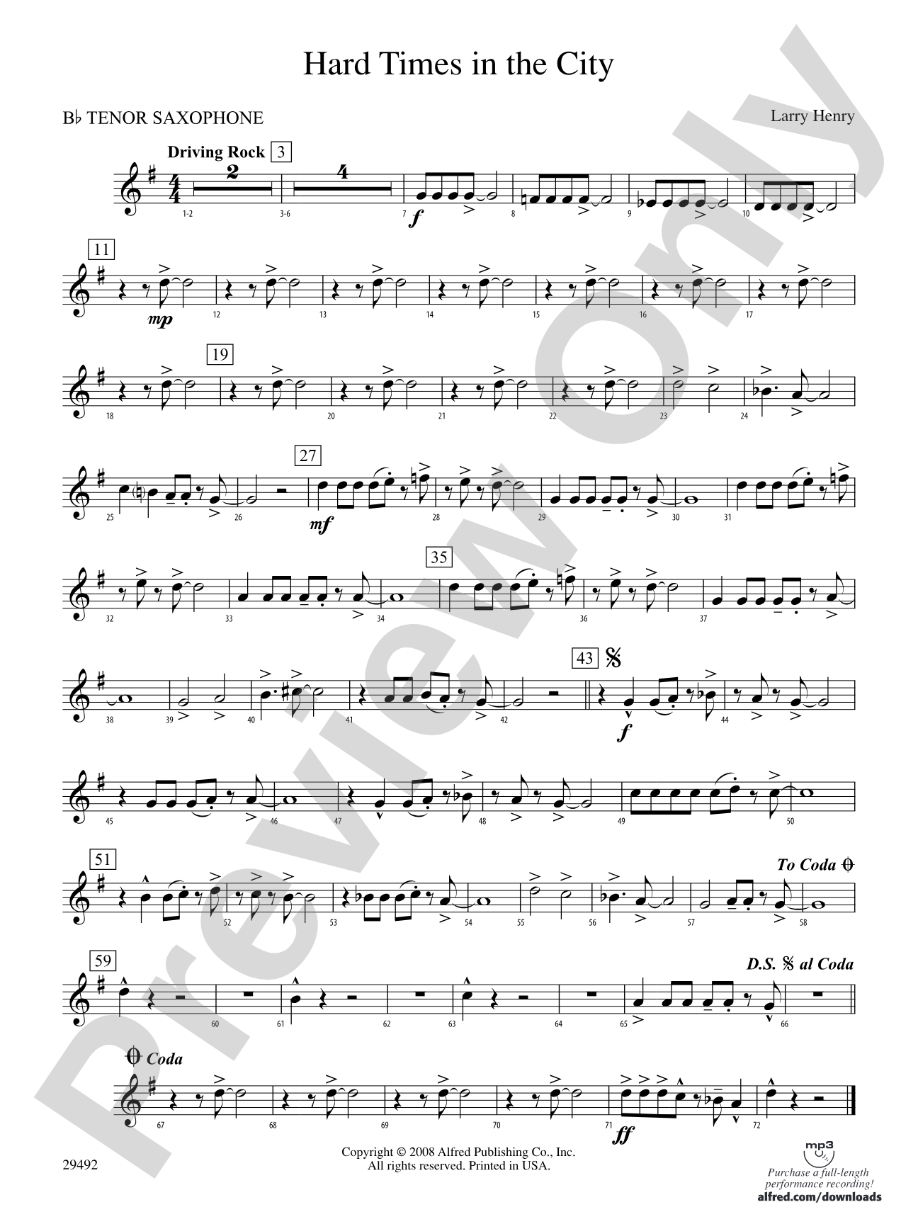 Hard Times in the City: B-flat Tenor Saxophone