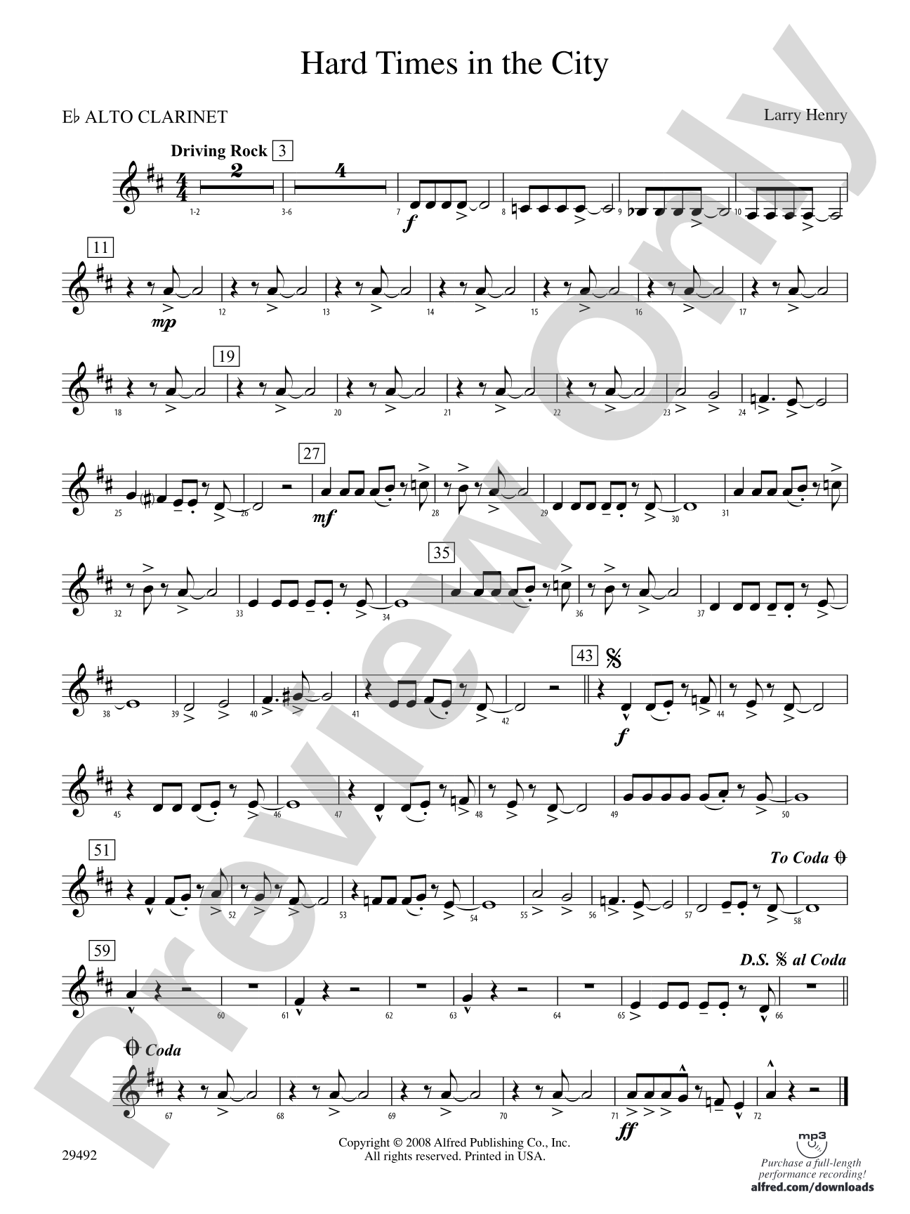 Hard Times in the City: (wp) E-flat Alto Clarinet