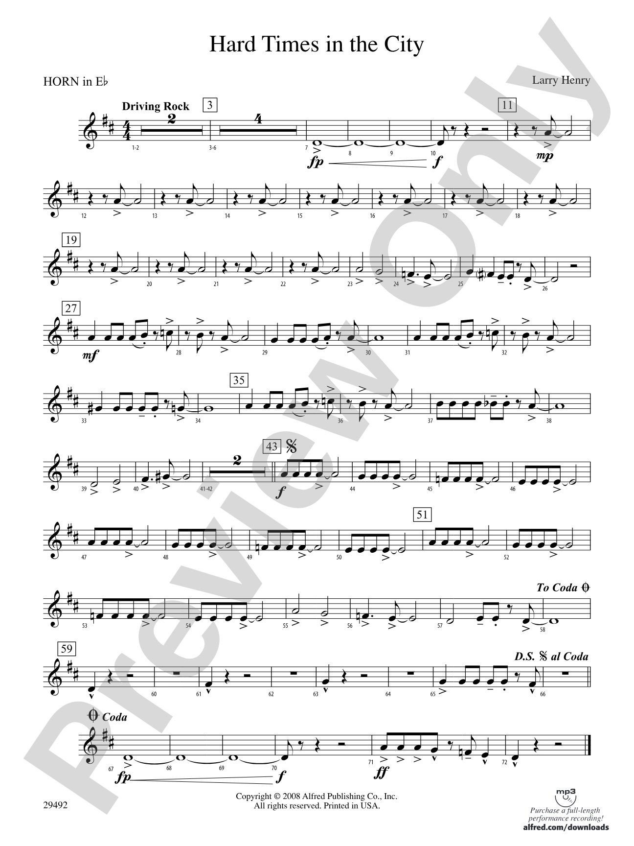 Hard Times in the City: (wp) 1st Horn in E-flat