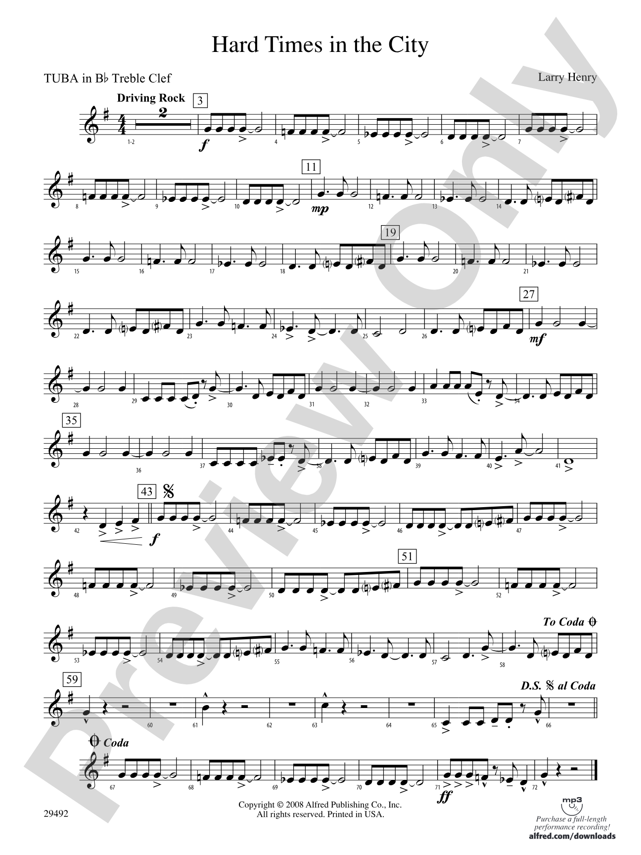 Hard Times in the City: (wp) B-flat Tuba T.C.