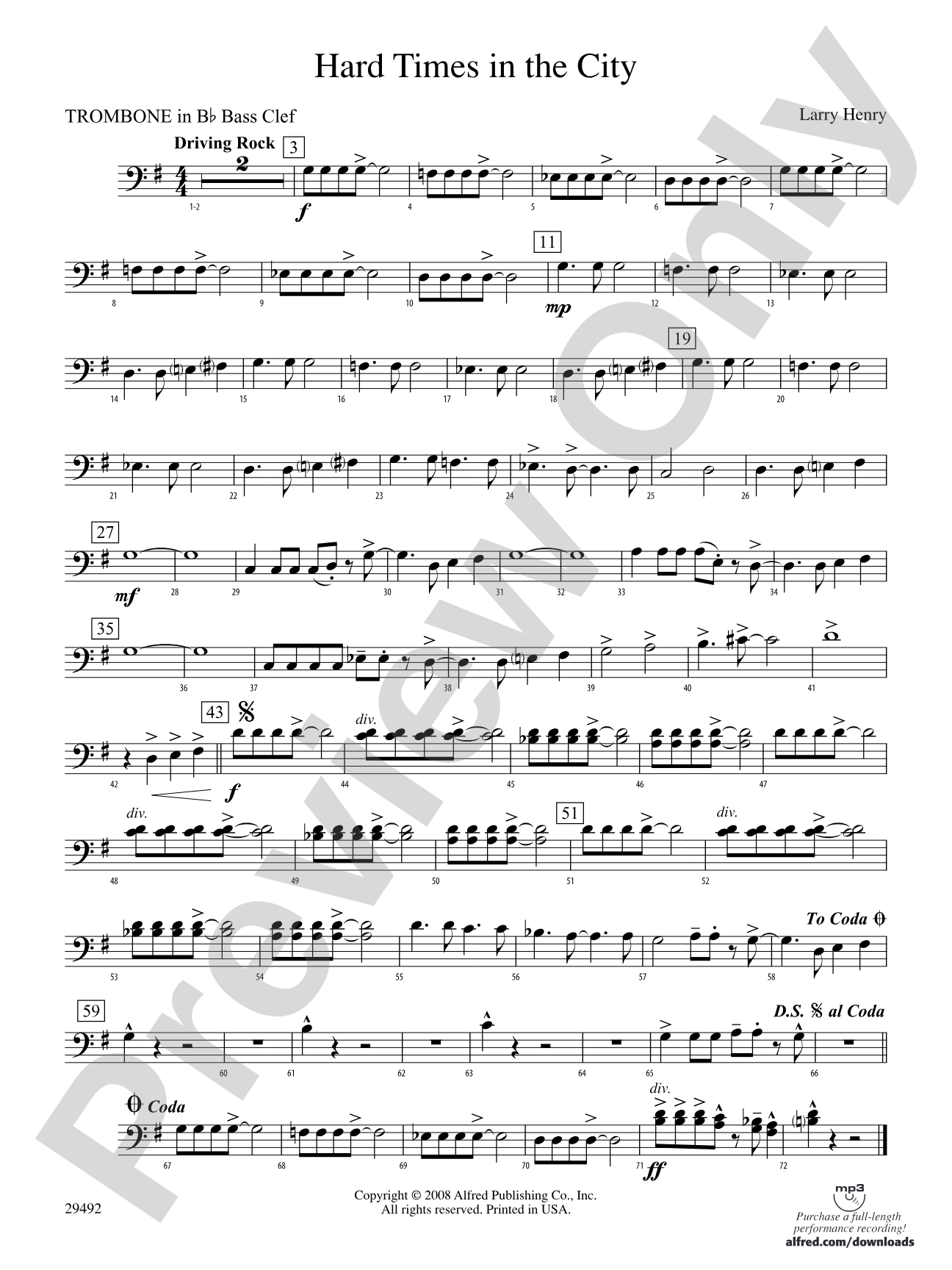 Hard Times in the City: (wp) 1st B-flat Trombone B.C.