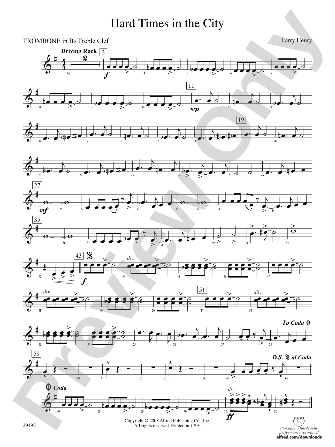 Hard Times in the City: (wp) 1st B-flat Trombone T.C.