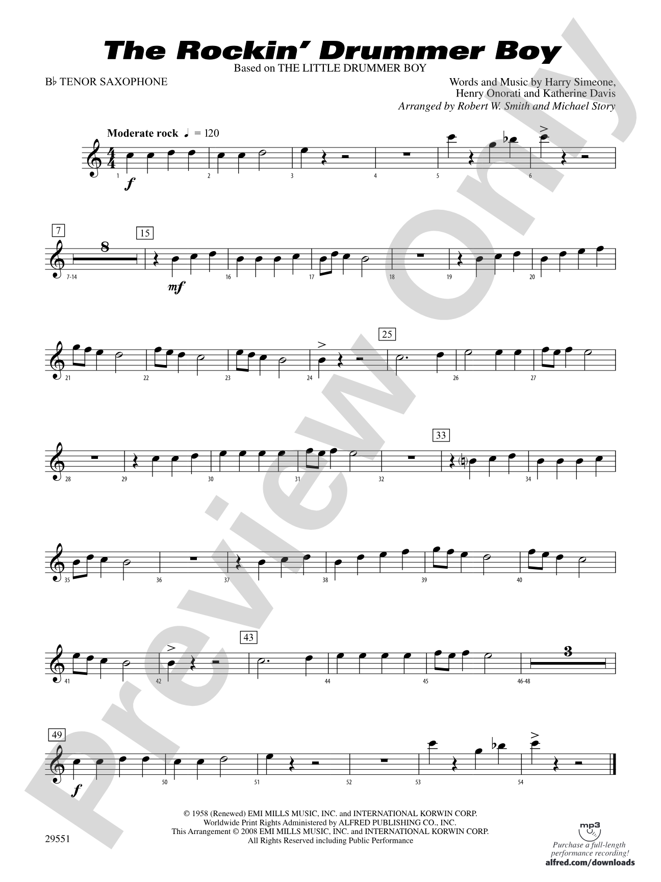 The Rockin' Drummer Boy: B-flat Tenor Saxophone