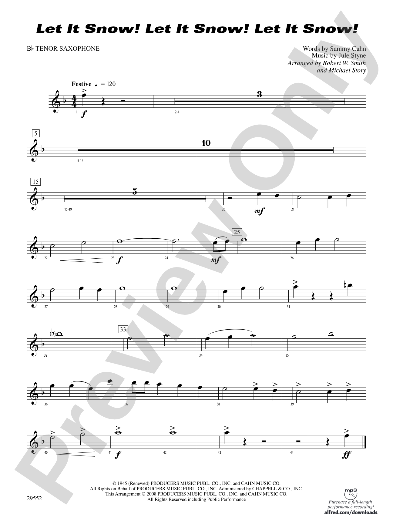 Let It Snow! Let It Snow! Let It Snow!: B-flat Tenor Saxophone