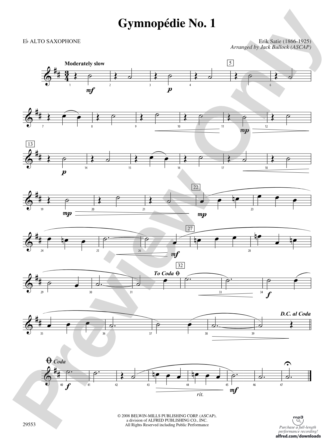 Gymnopedie No. 1: E-flat Alto Saxophone