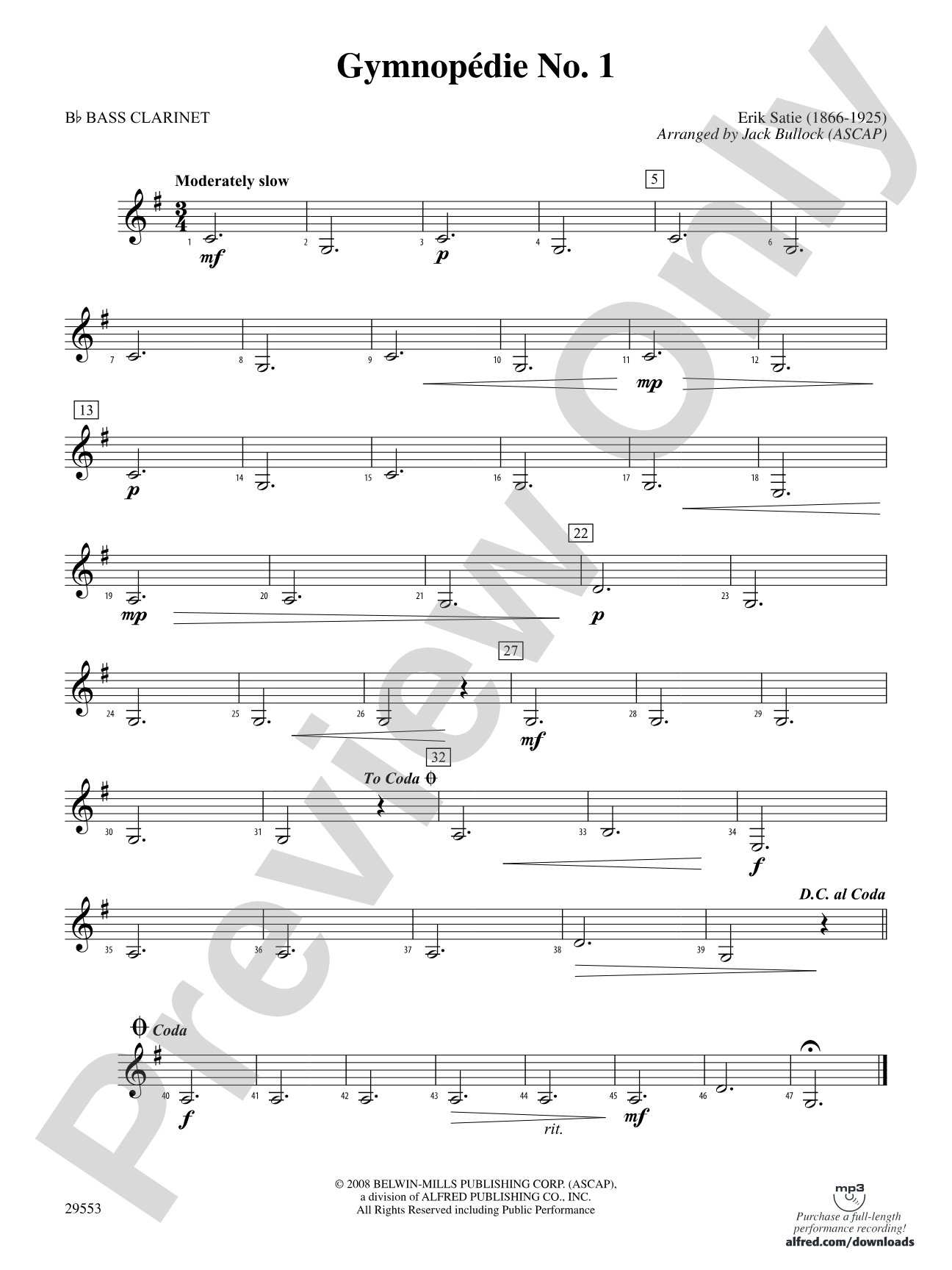 Gymnopedie No. 1: B-flat Bass Clarinet
