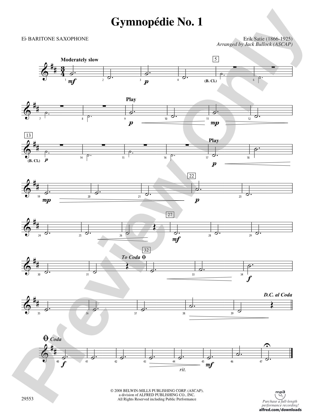 Gymnopedie No. 1: E-flat Baritone Saxophone