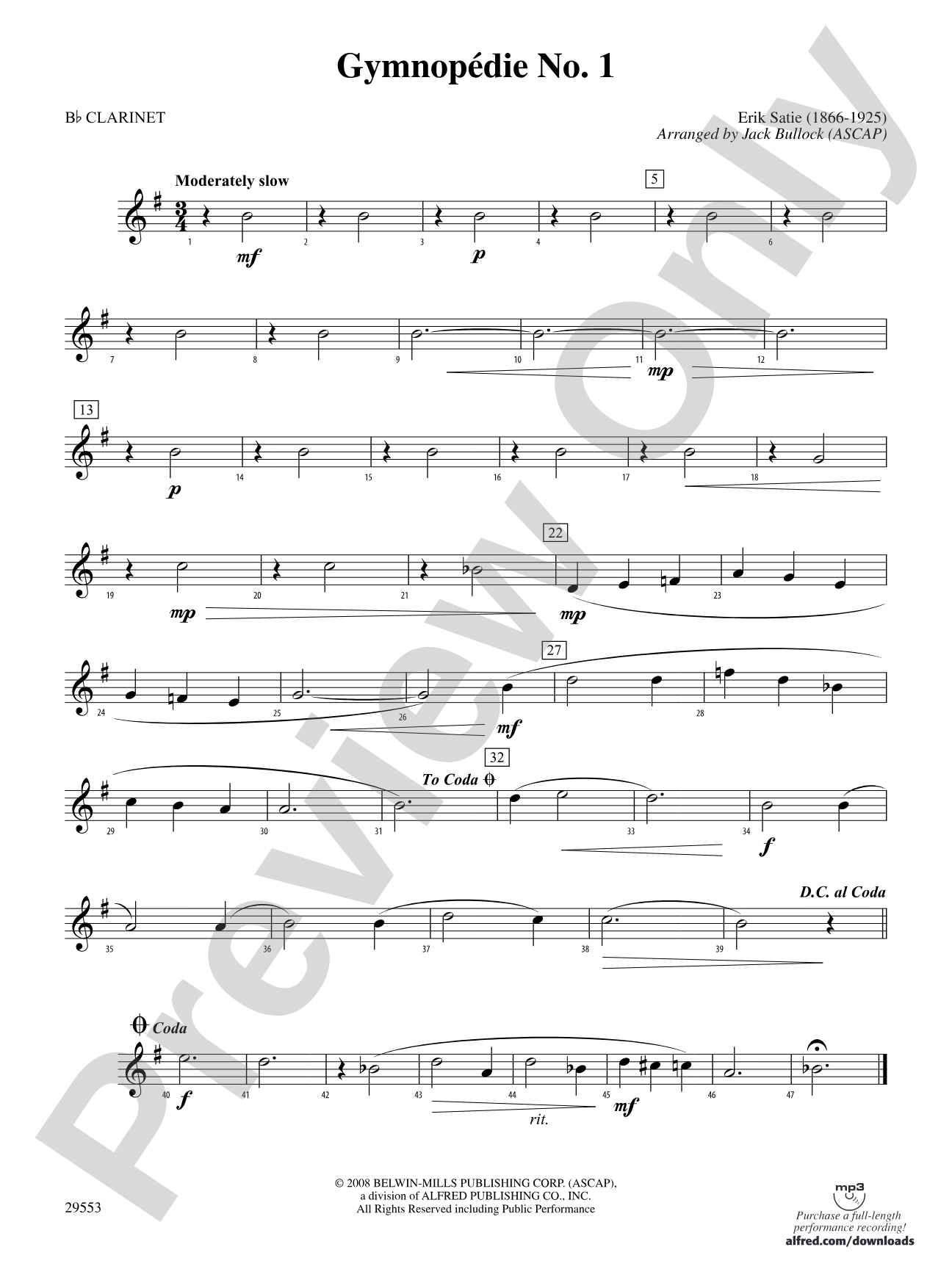 Gymnopedie No. 1: 1st B-flat Clarinet